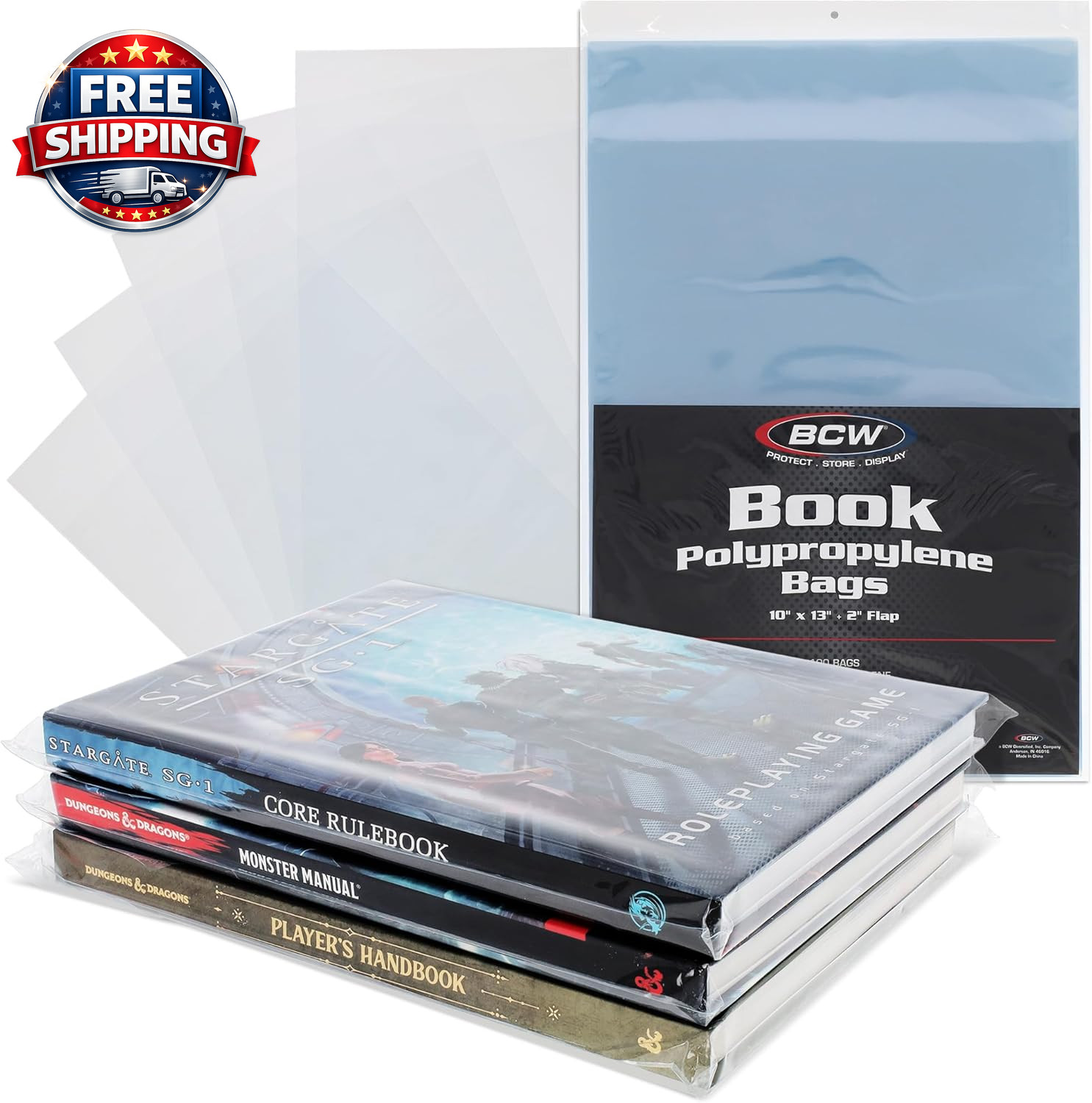 100 Pack Book Storage Bags - 10"x13" with 2" Fold-Over Flap, Archival Safe