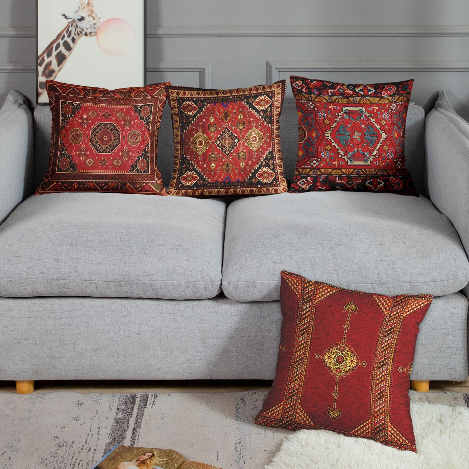 Britimes Throw Pillow Covers 18" x (Pack of 4), Colorful Red Tribal