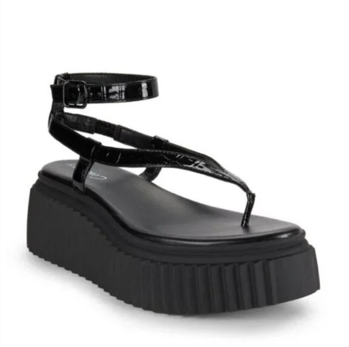 Circus by Sam Edelman Elana Buckle Ankle Strap Platform Black Croco Sandals