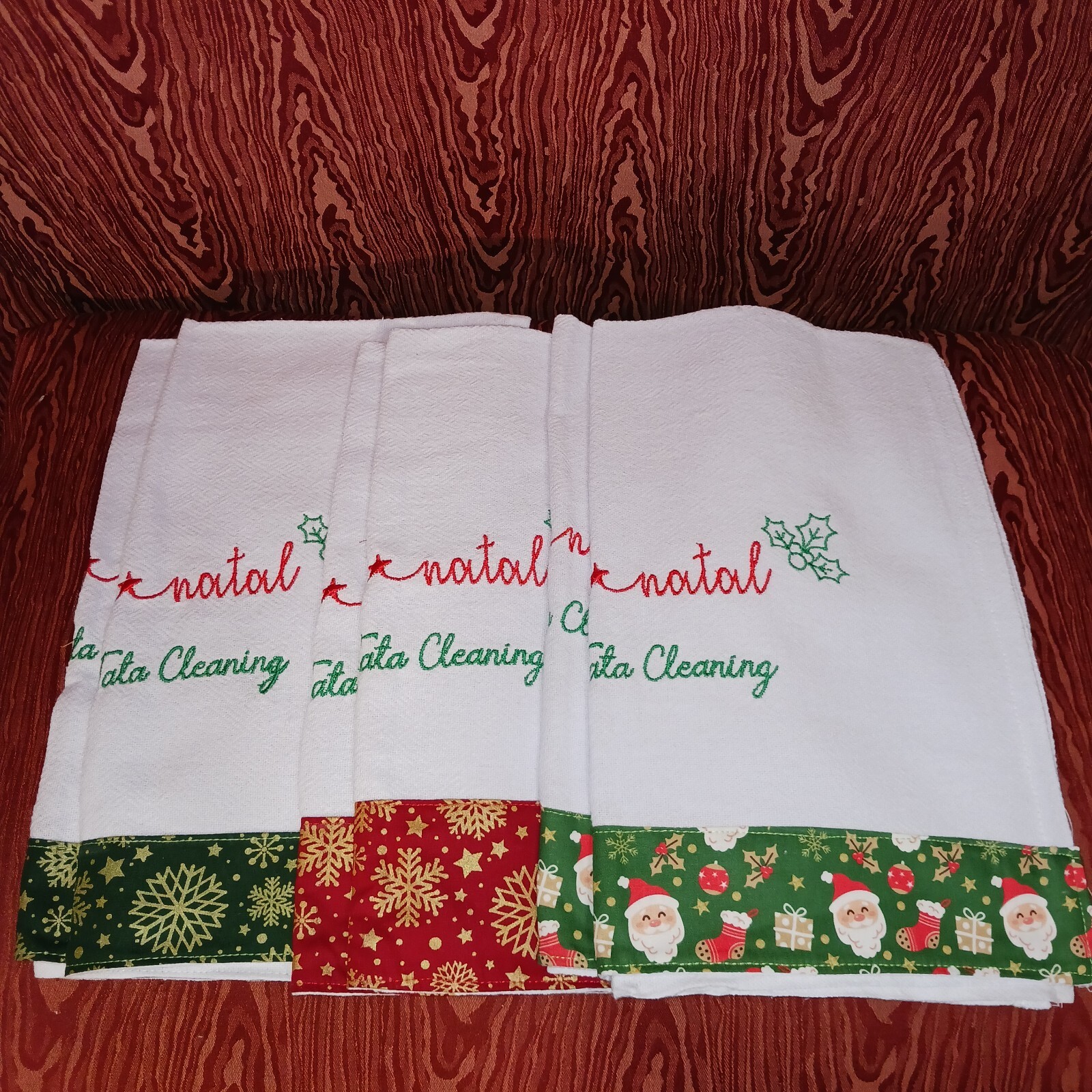 MERRY CHRISTMAS FELIZ NATAL Embroidered Kitchen Towels Set Of 6  41cm x 66cm NWT