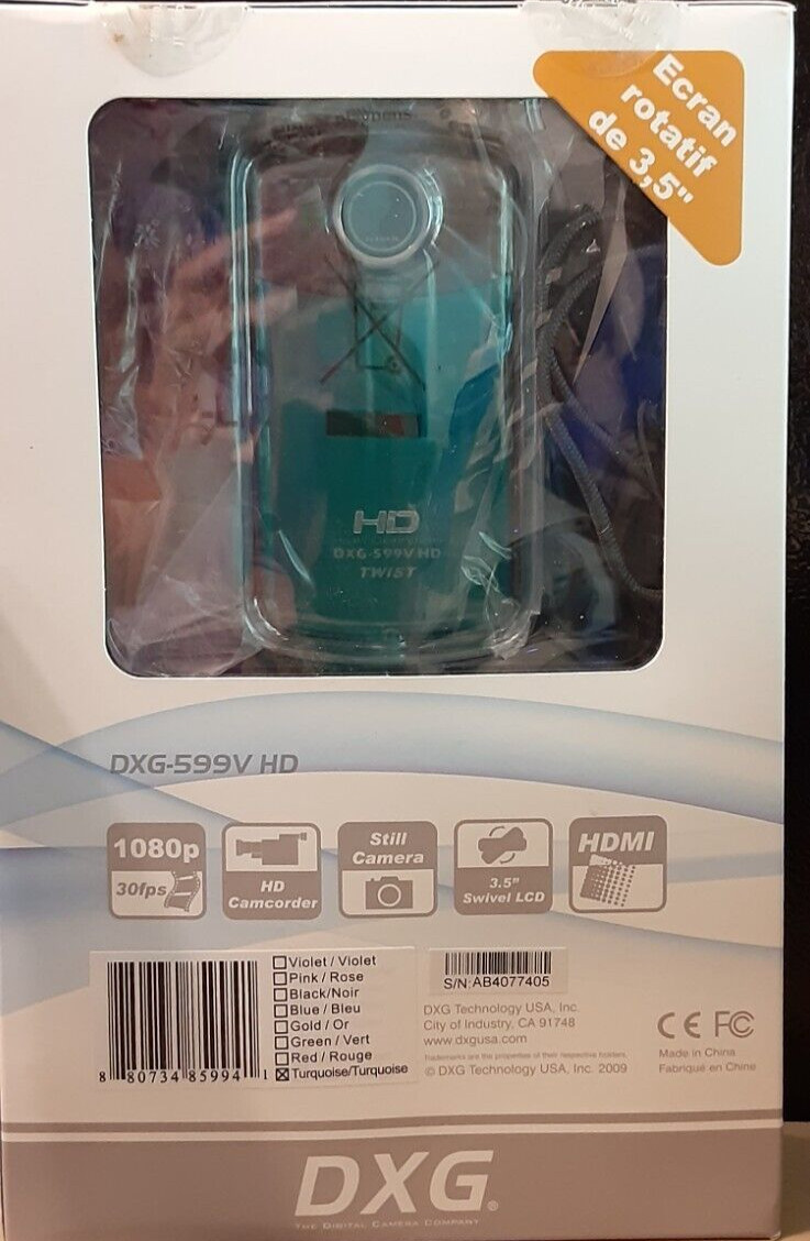 DXG Twist 1080p High Definition Blue Camcorder 3.5 Inch Swivel Display NIB