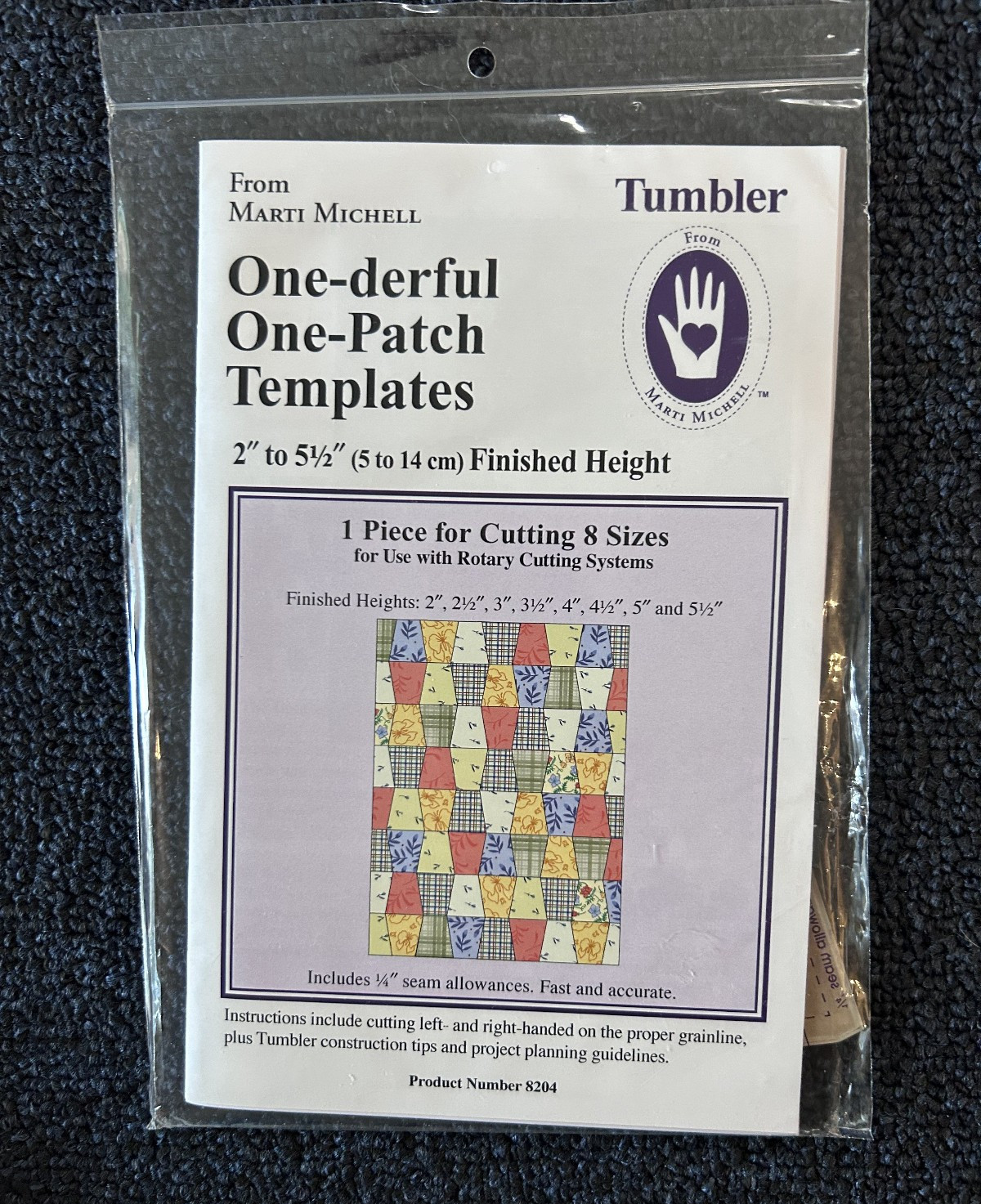 Marti Michell One-derful One-Patch Templates Tumbler Quilt, 2"-5 1/2", #8204