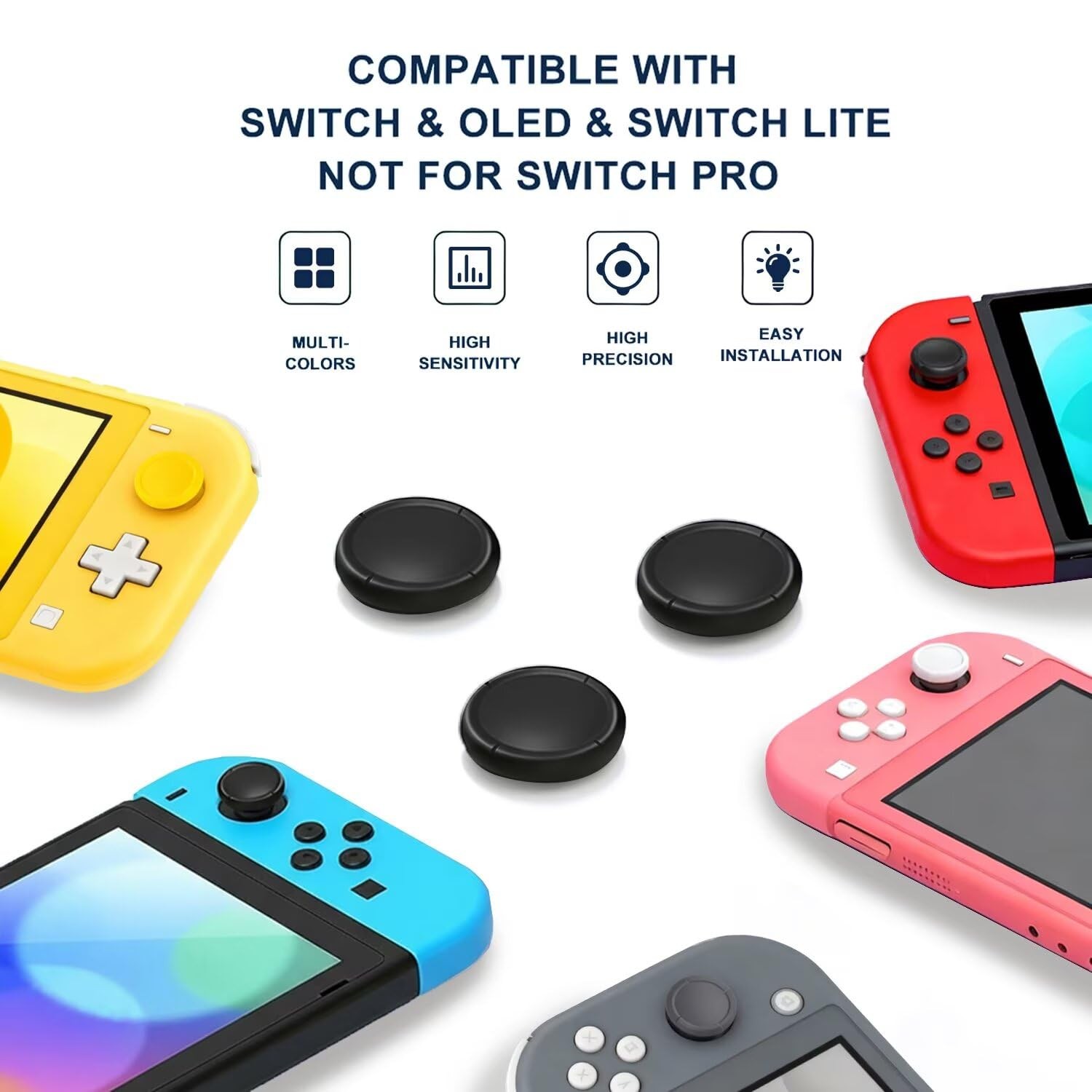 Ferkurn Joystick Replacement Cap Thumb Grip for Switch OLED Joycon & Black