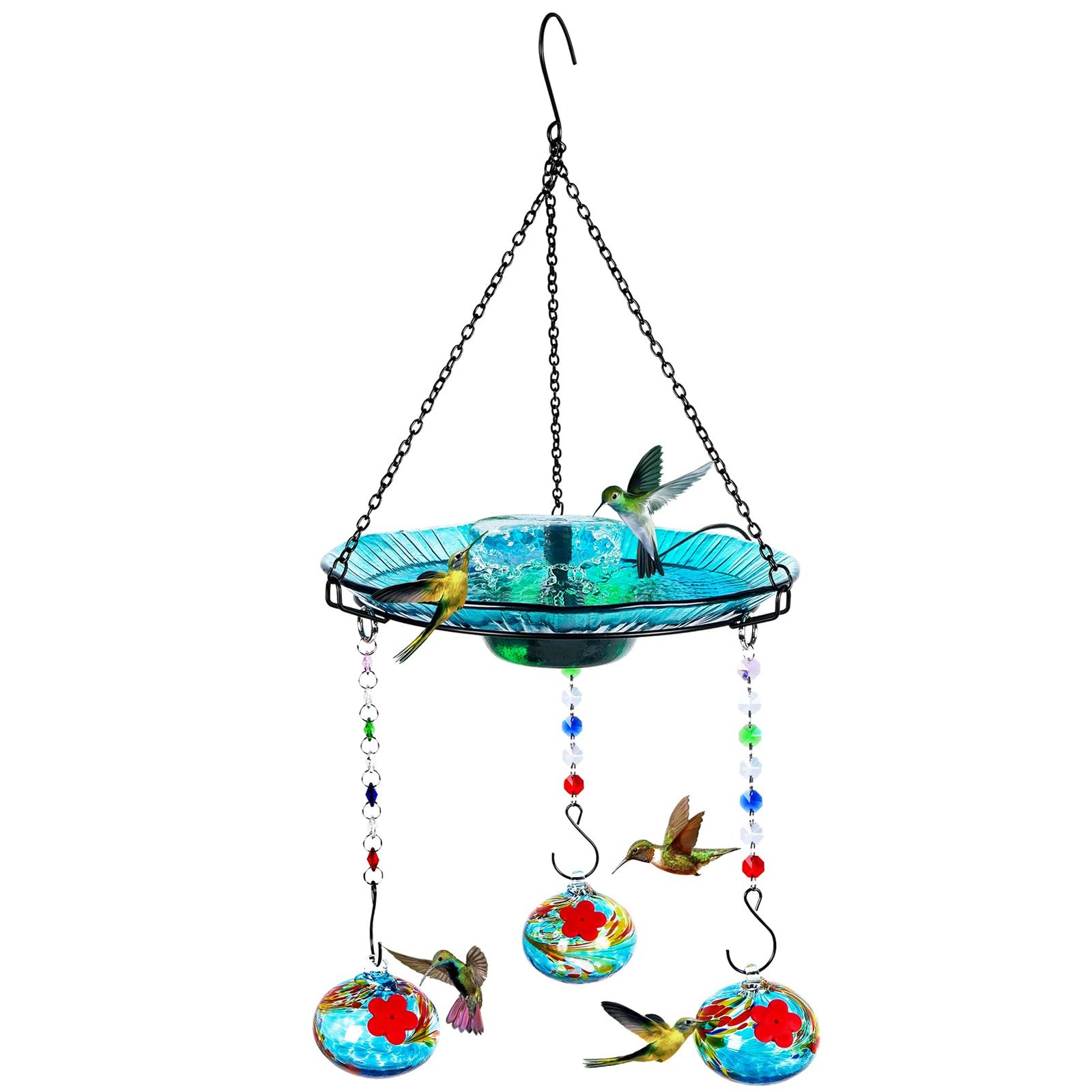 HEADAK LIFE Hummingbird Feeder and Bird Bath for Outdoors 2-in-1 Blue