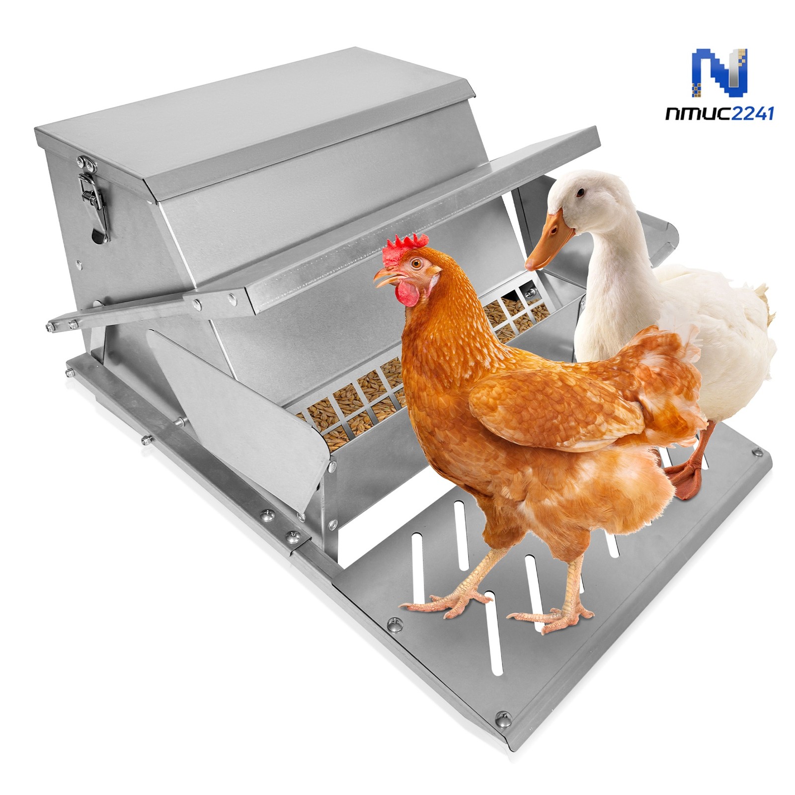 Farm Poultry Automatic Feeder 20lb, Galvanized Steel Weatherproof Chicken Feeder