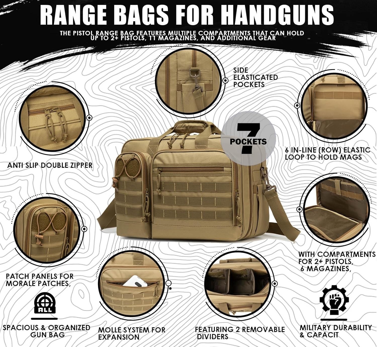 Tactical Gun Range Bag for Handguns and Ammo Pistol Case Shooting Range Backpack