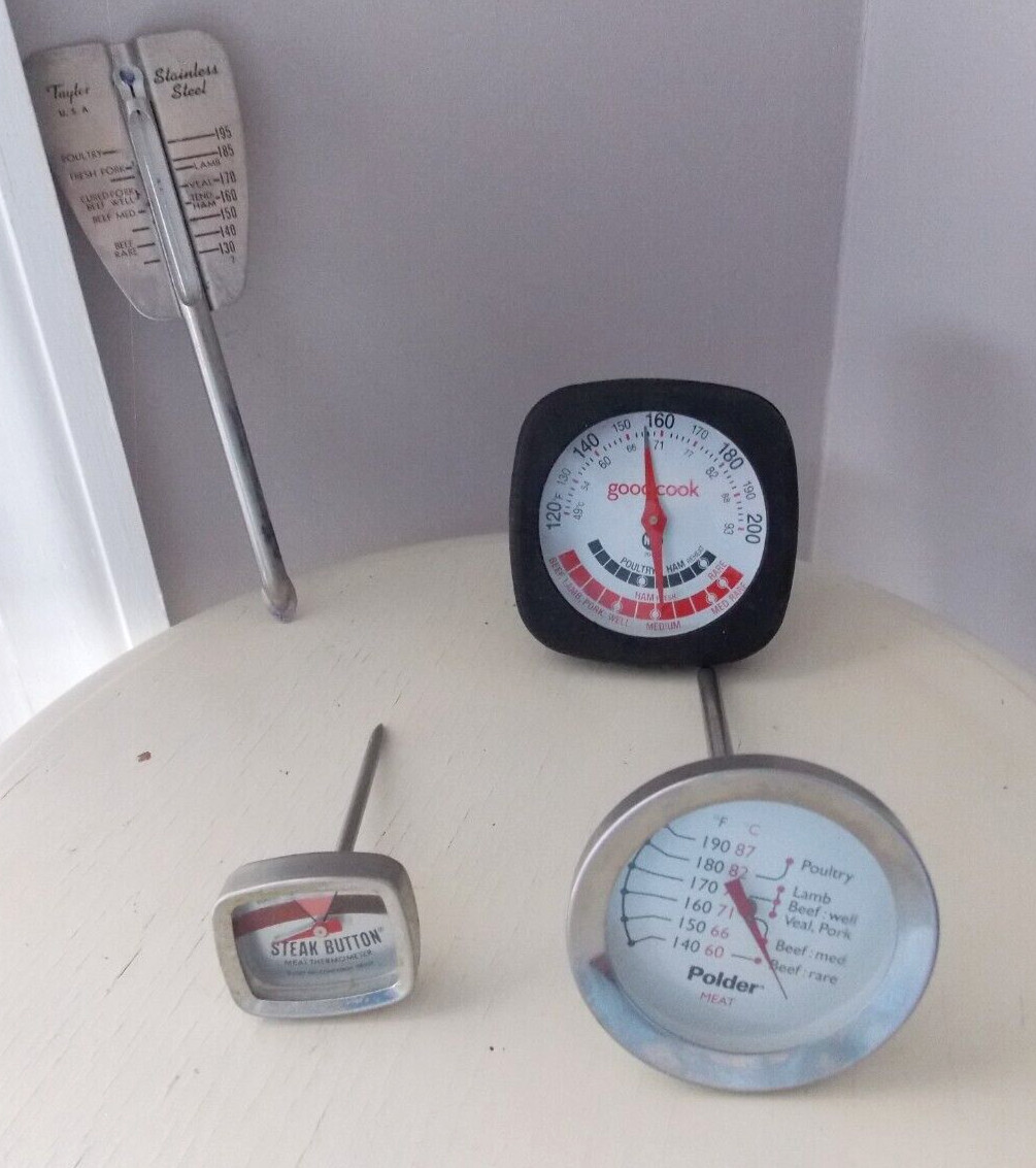 Vintage TAYLOR ROASTING MEAT THERMOMETER, Good COOK, Steak Button, Polder- Lot 4