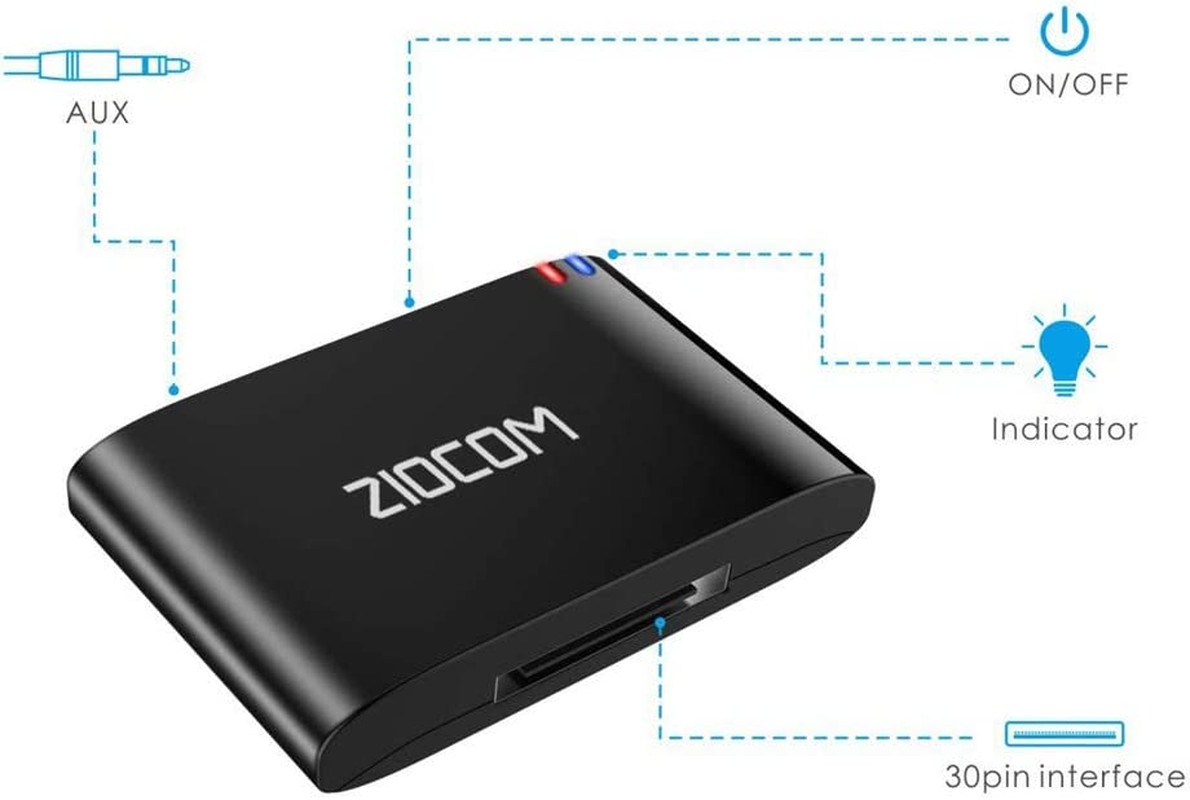 ZIOCOM 30 Pin Bluetooth Adapter Receiver for Bose Ipod Iphone Sounddock