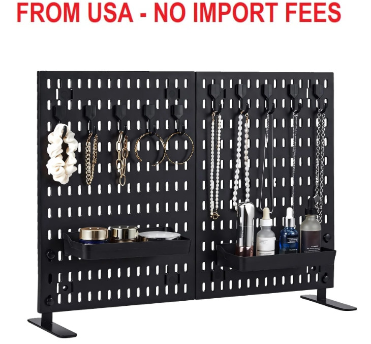 Tabletop Peg Board Display Stand With 10 Hooks & 2 Trays Pegboard Display Stand