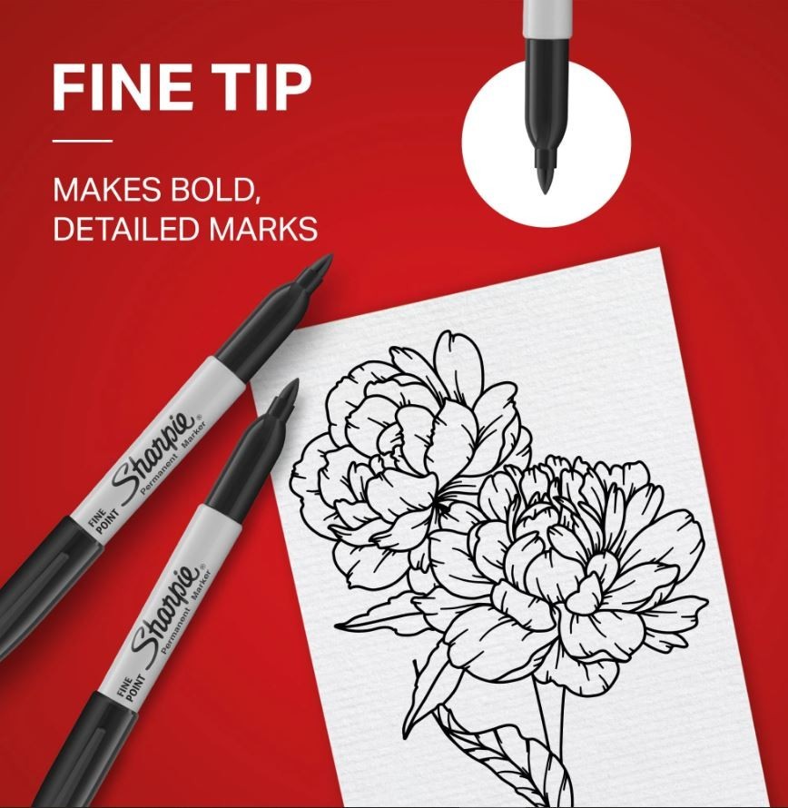 Sharpie Permanent Markers, Fine Point, Black, 2 Count