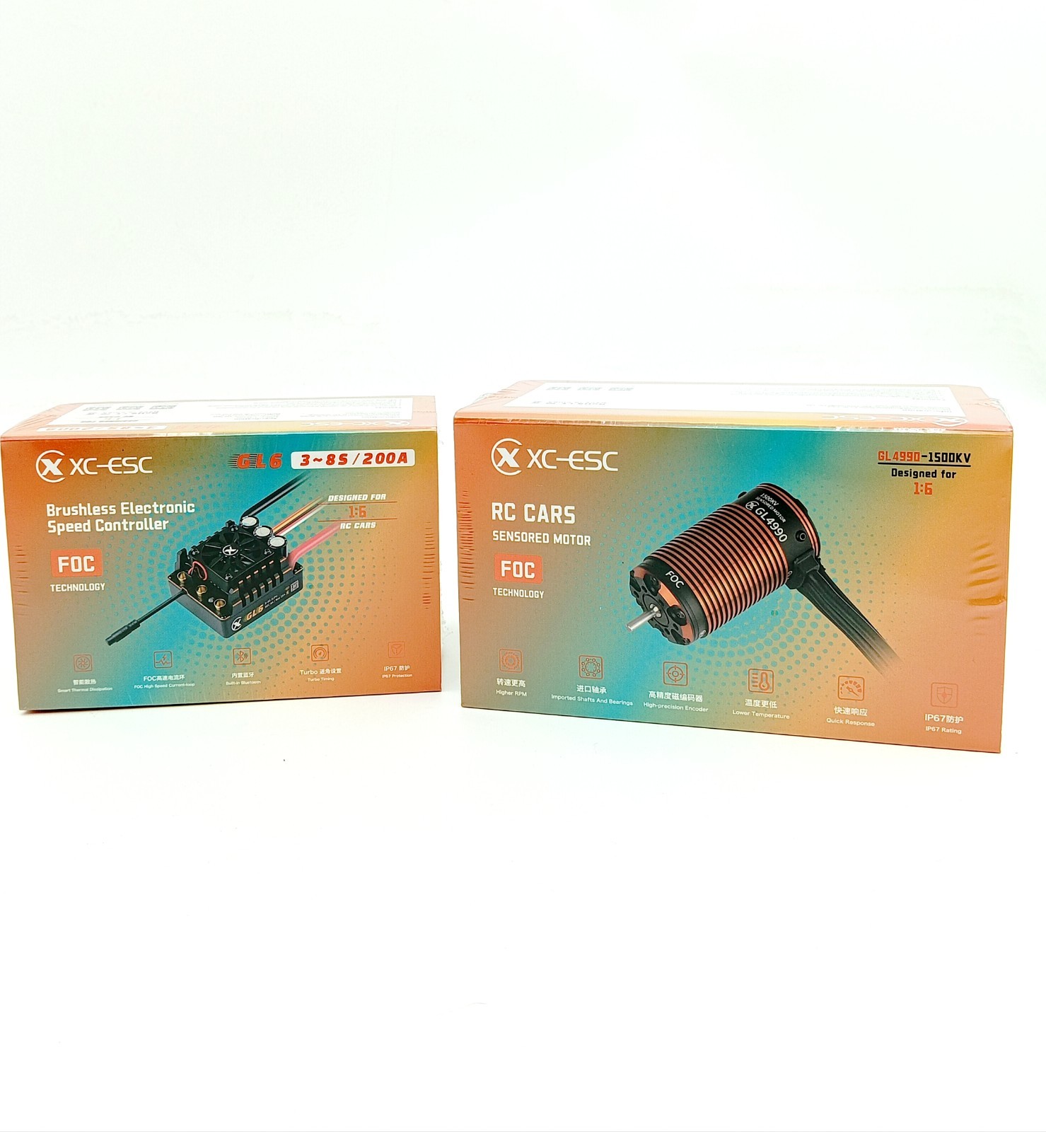 XC GL6+GL4990 FOC ESC/Motor Sensored Brushless 1/6 ESC 200A for RC Cars (3~8S)US