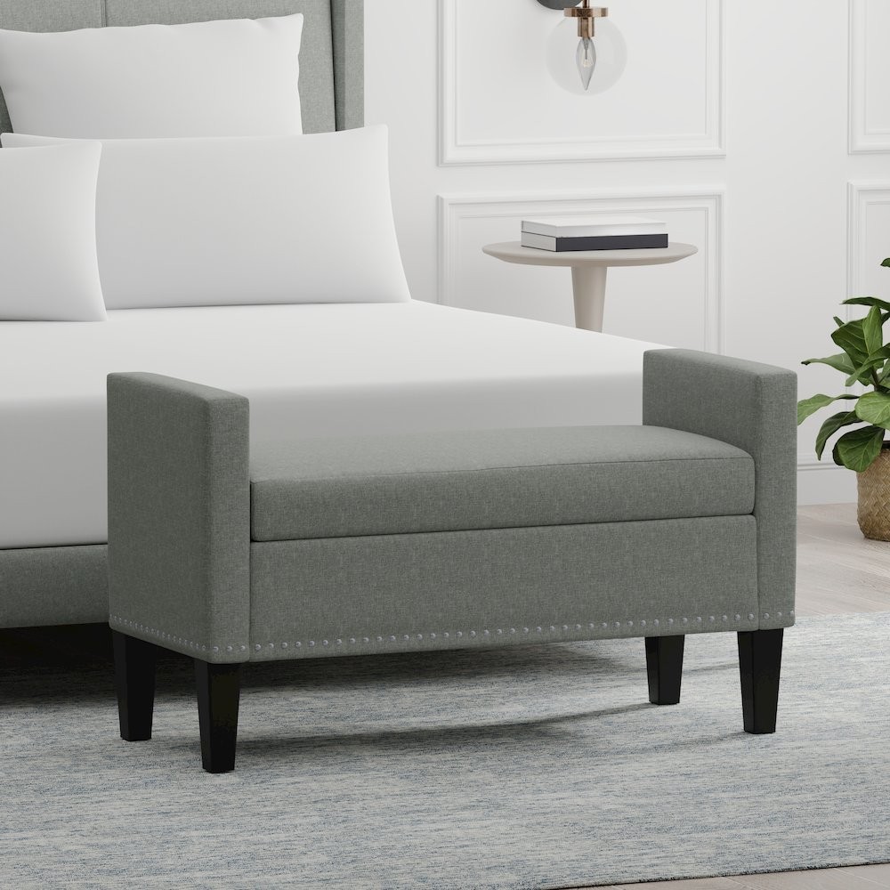 41.5" Storage Bench with Nailhead Trim - Stone (Light Gray)