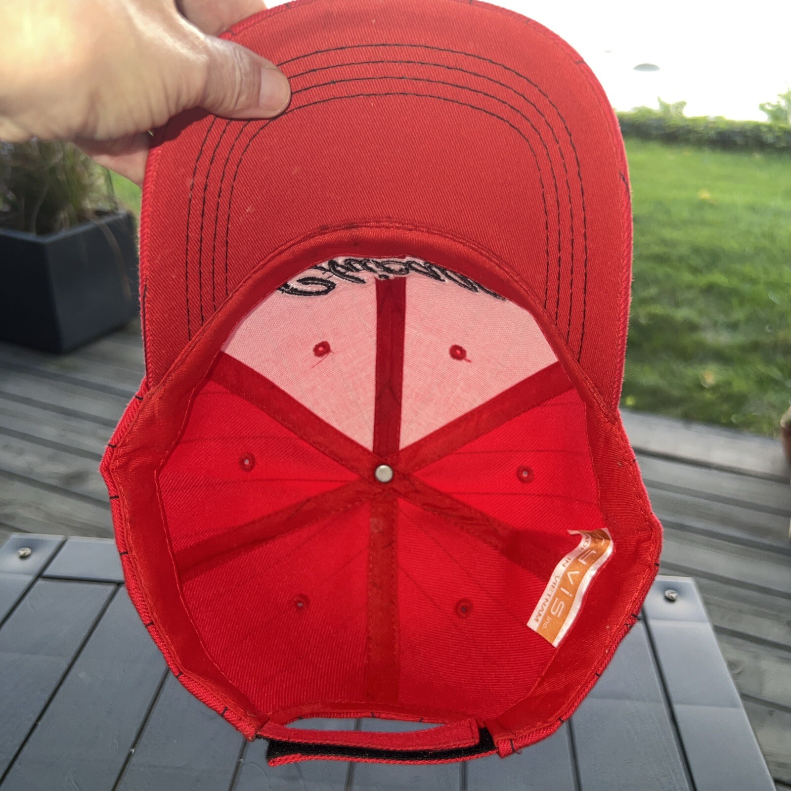 Chicago’s Wind City Red with Black Pinstripe Hat Cap Hook Loop EUC