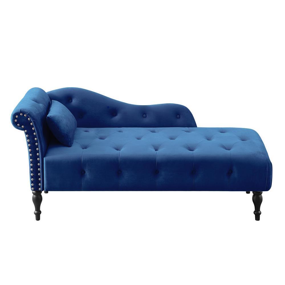 60.6" Sofa Chaise Lounge with Soft Velvet Upholstery and a Toss Pillow Blue
