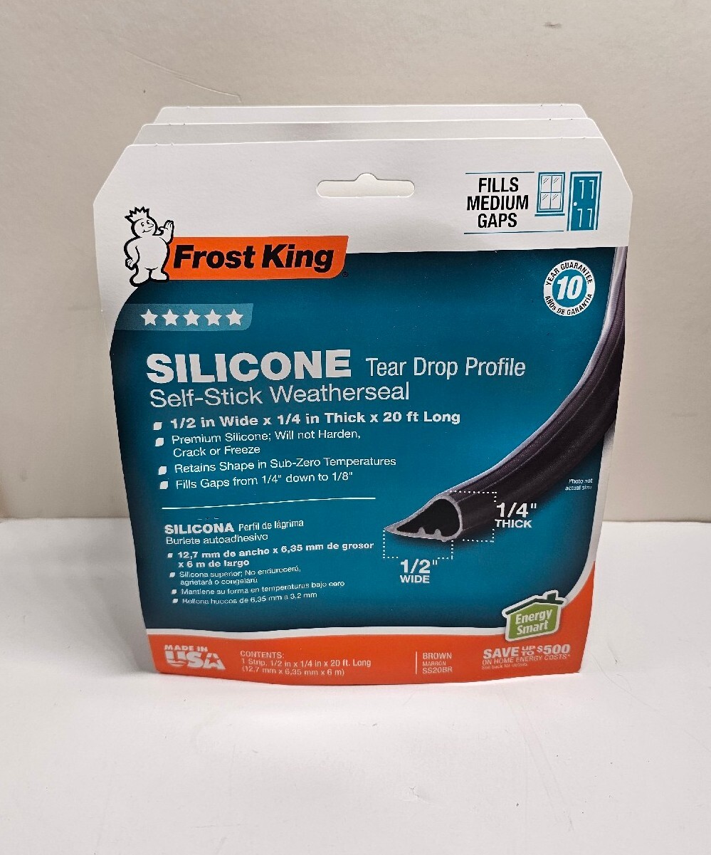Lot Of 3 Frost King SS20BR Silicone Tear Drop Self-Stick Weatherseal, Brown X3