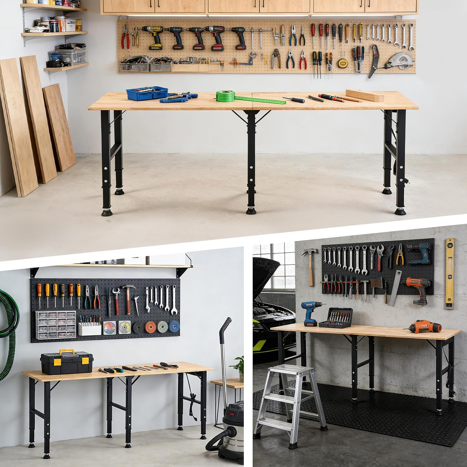 68'' Adjustable Workbench with Power Outlet, Heavy Duty Work Bench | 1500 LBS Lo