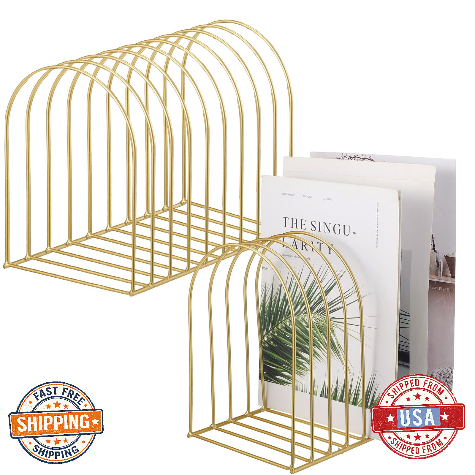 Kosiz 2 Sets 9-Slot Metal Mesh Desk File Organizer Holder Magazine Rack Gold