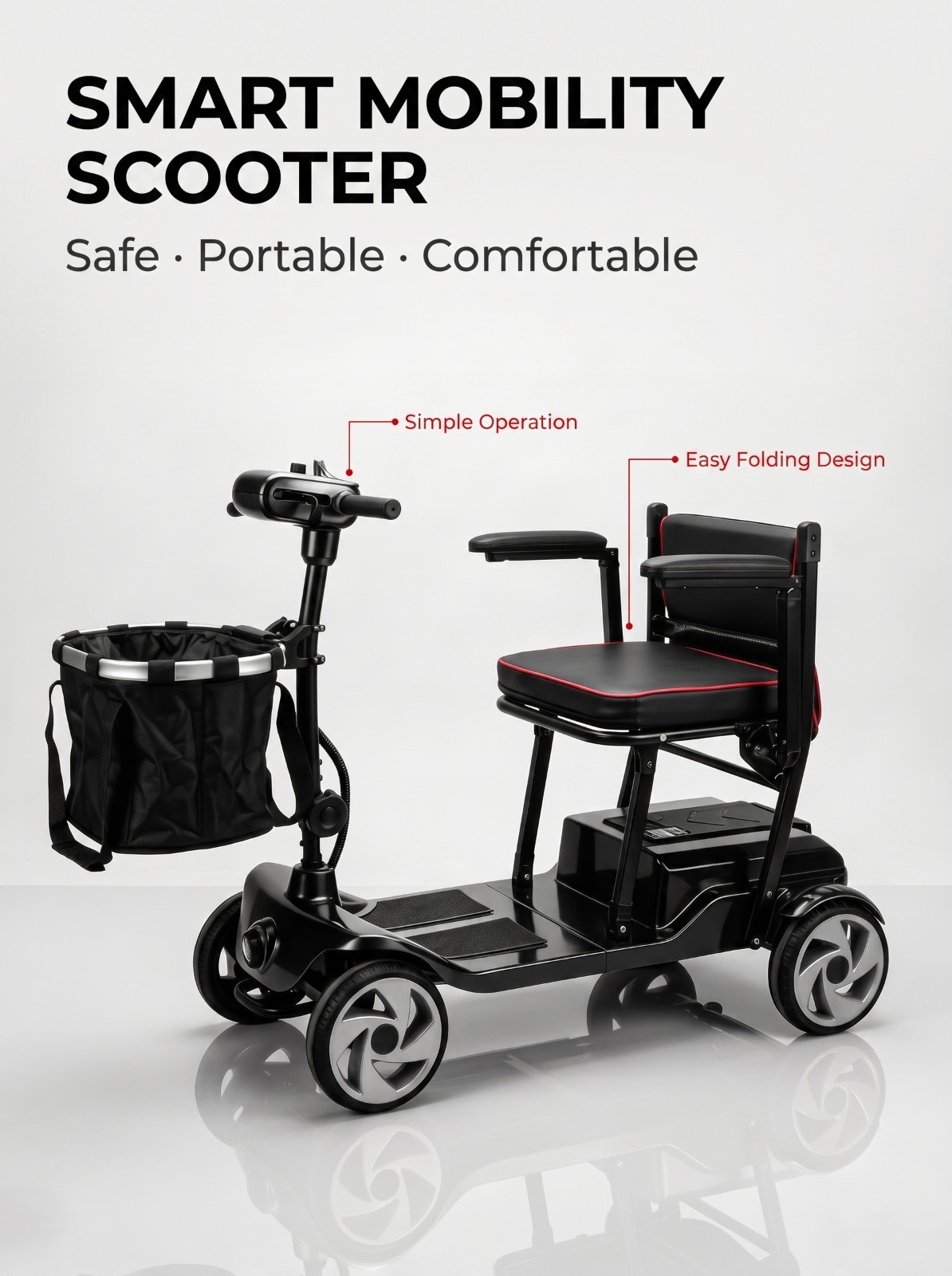 Lightweight Mobility Scooters for Seniors Removable Battery & Quick Fold Design