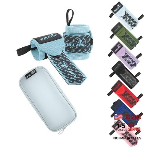Professional Wrist Wraps, Heavy-Duty Support with Thumb Loop 18 Inch Light Blue