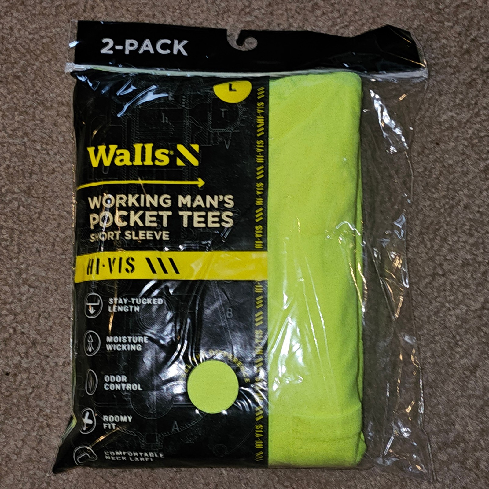 Walls Hi-Vis Yellow Work Pocket Tee Shirt 2-Pack Large Short Sleeve Hi Visible