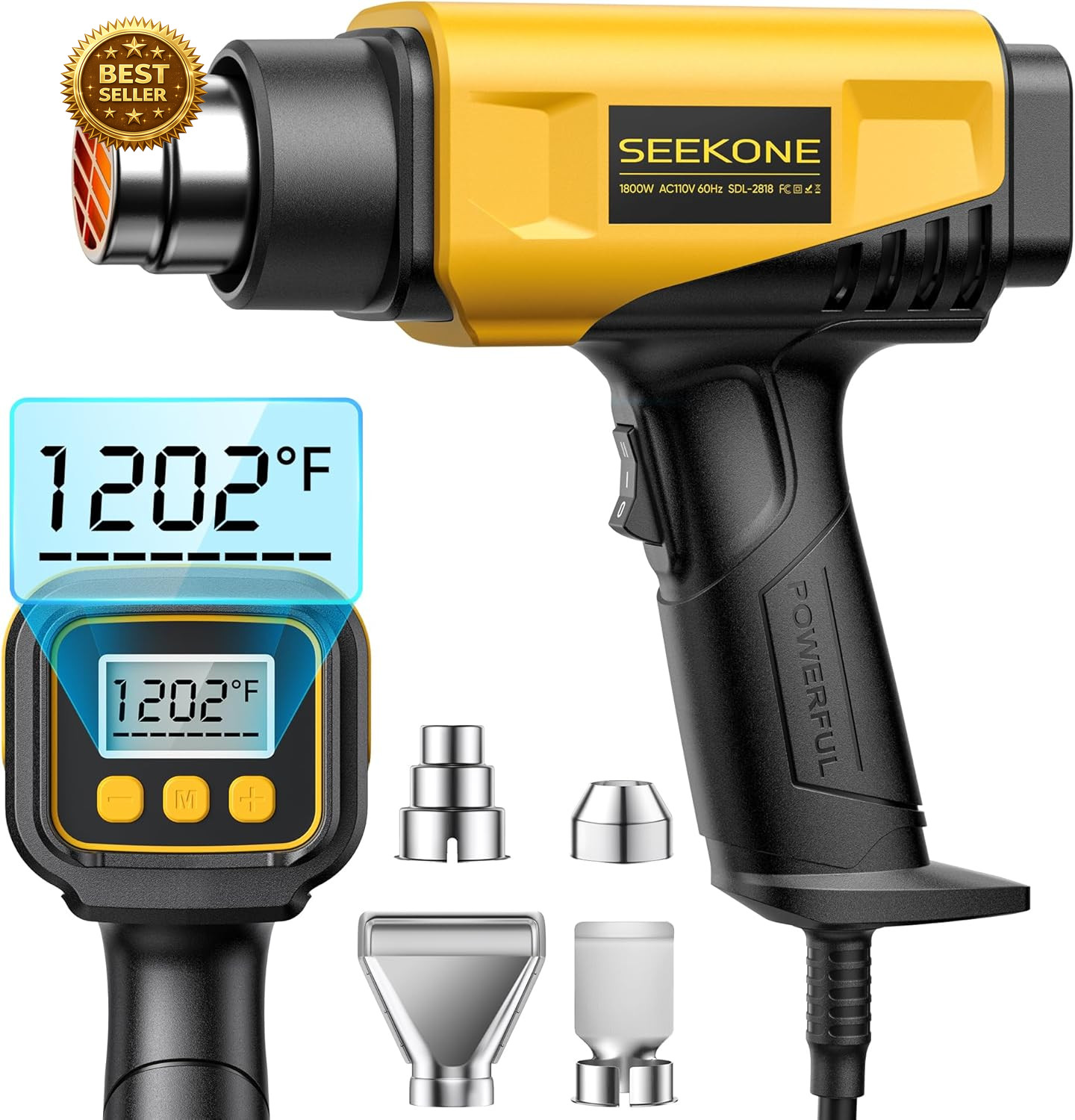 1800W Heat Gun with LCD Digital Display Compact Design Hot Air Gun Variable Temp