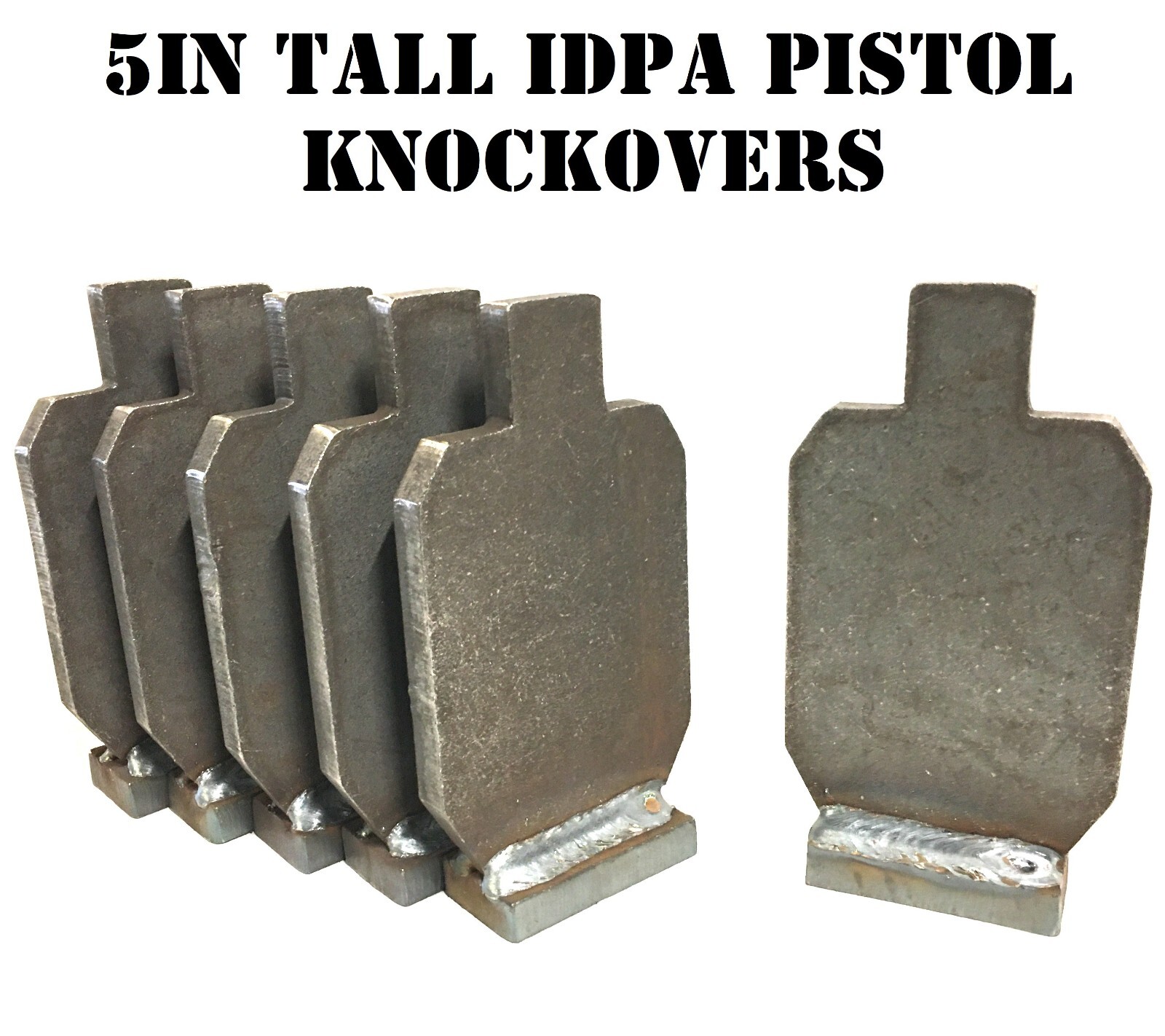 5in Tall IDPA 3/8" Mild Steel Shooting Targets - Pistol/22LR 6pc Knockover Set