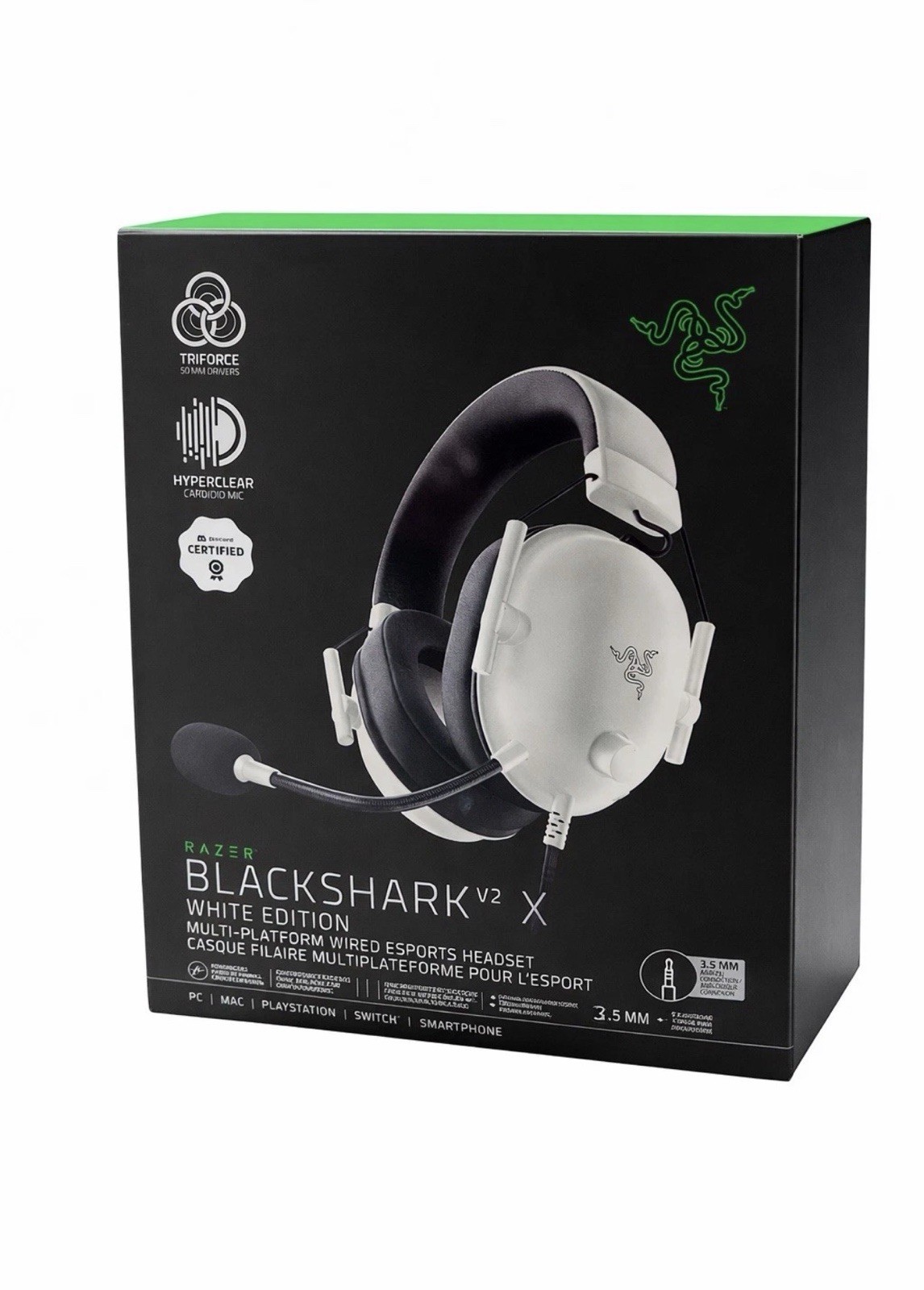 Razer BlackShark V2 X White Edition Wired Over-Ear Gaming Headset Boom Mic 3.5mm
