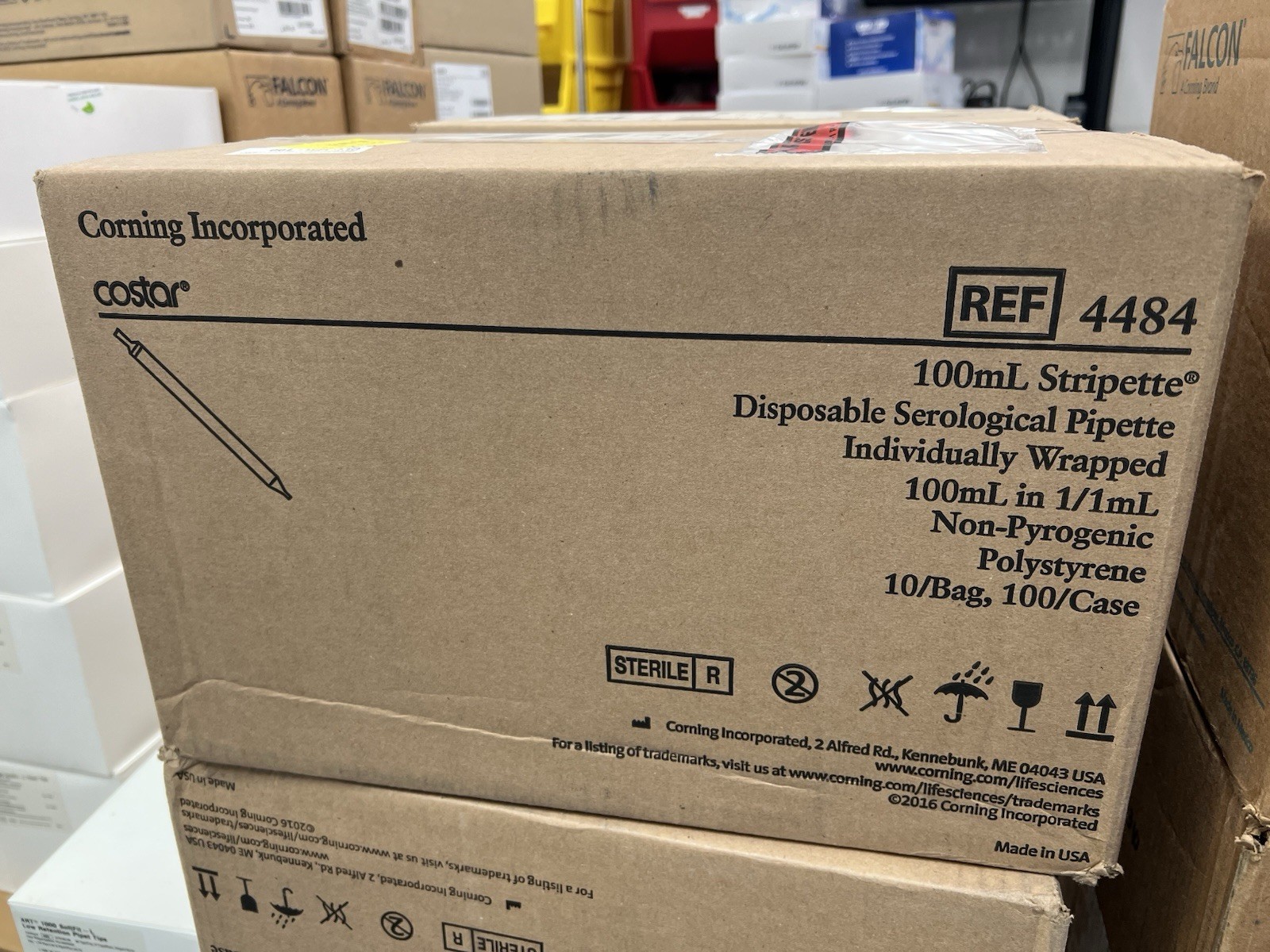CORNING 100mL Stripette Serological Pipets Polystyrene Wrapped 4484 (100/cs)
