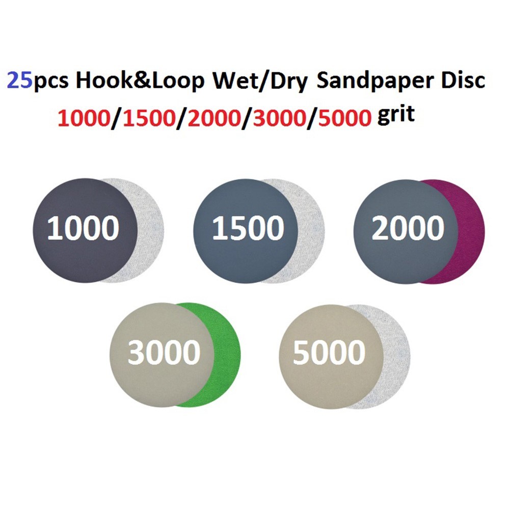 Set Sandpaper Attachment 25pcs Hook&Loop 1000 1500 2000 3000 5000 Grit