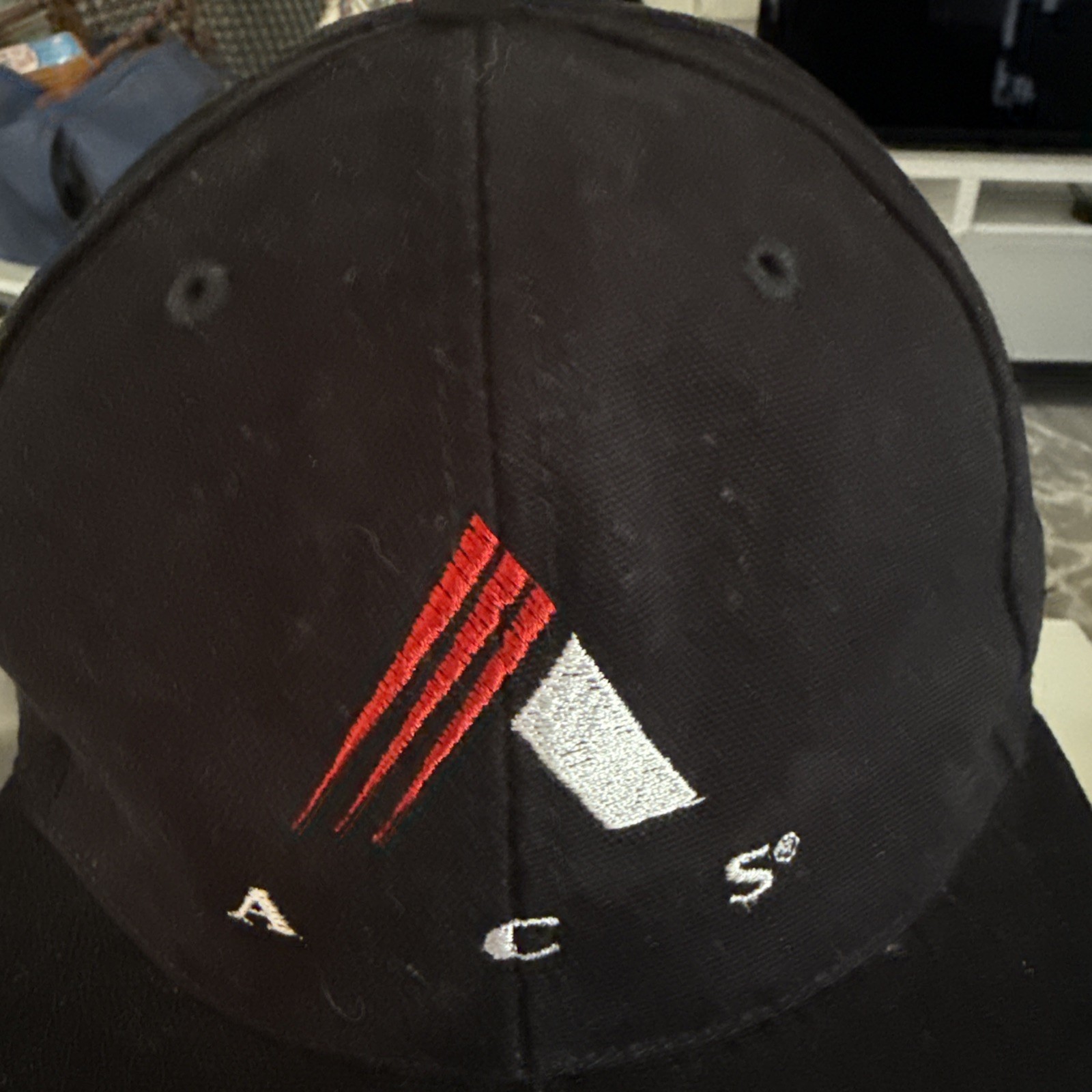 ACS in White Logo Red White on Black Hat Cap Strap Buckle OSFA