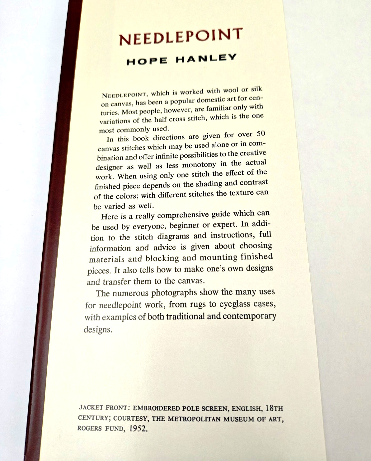 1964 BOOK- NEEDLEPOINT BY HOPE HANLEY- ILLUSTRATED-