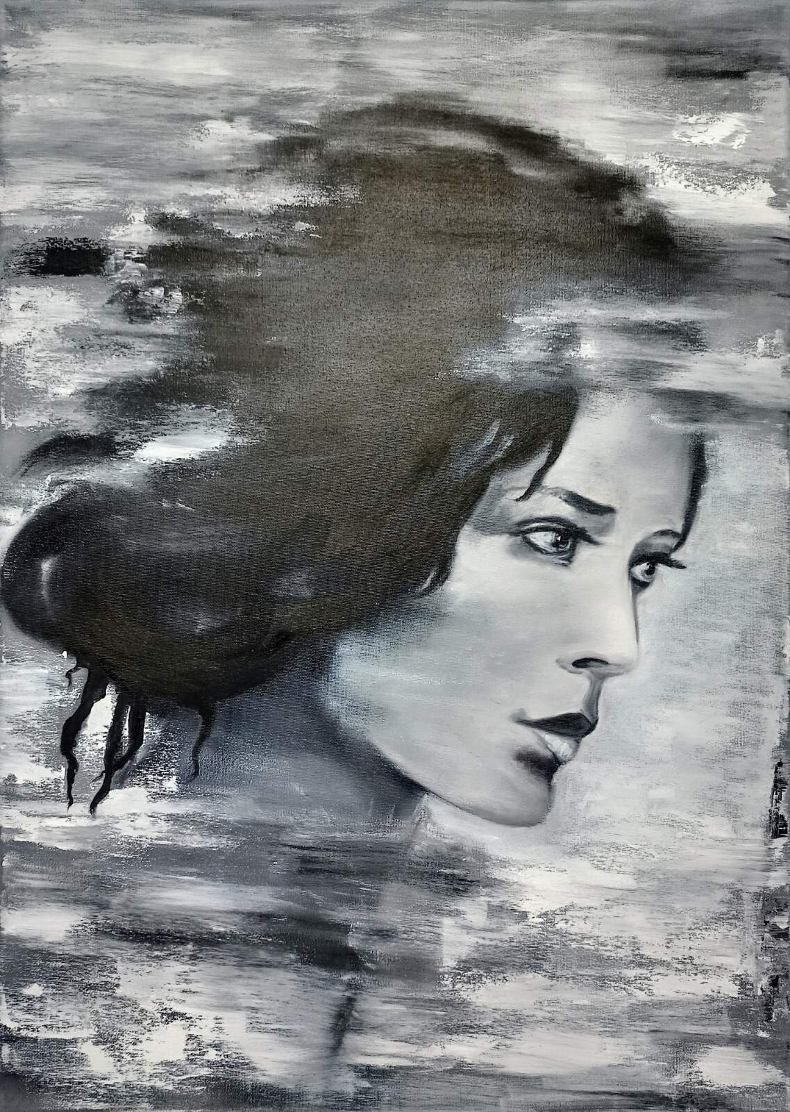 Woman Portrait Monochrome Oil Painting 50x70cm Abstract Art Oil Painting on Canvas