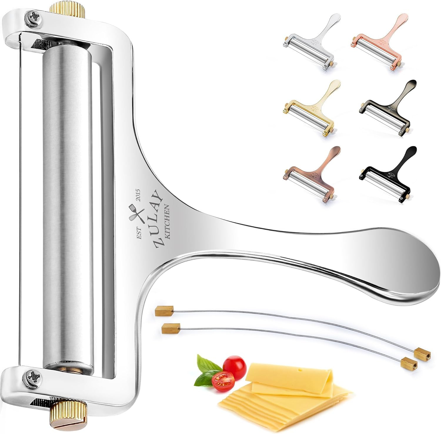 Stainless Steel Wire Cheese Slicer - Adjustable Hand Held Cheese Cutter with 2 E