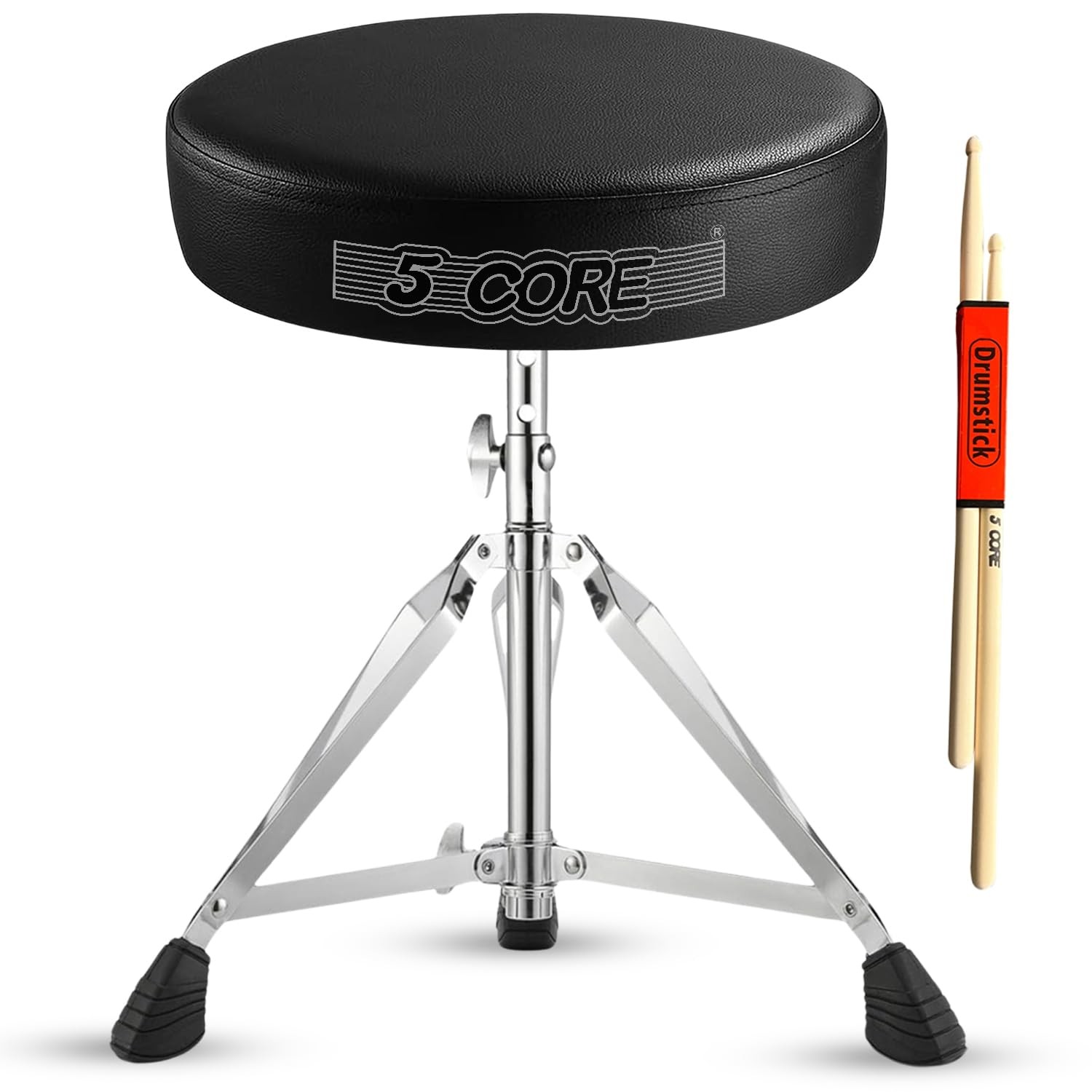 5 CORE Drum Throne 3" Thick Padded Adjustable 21.5" Drummer 12 Inch, Black