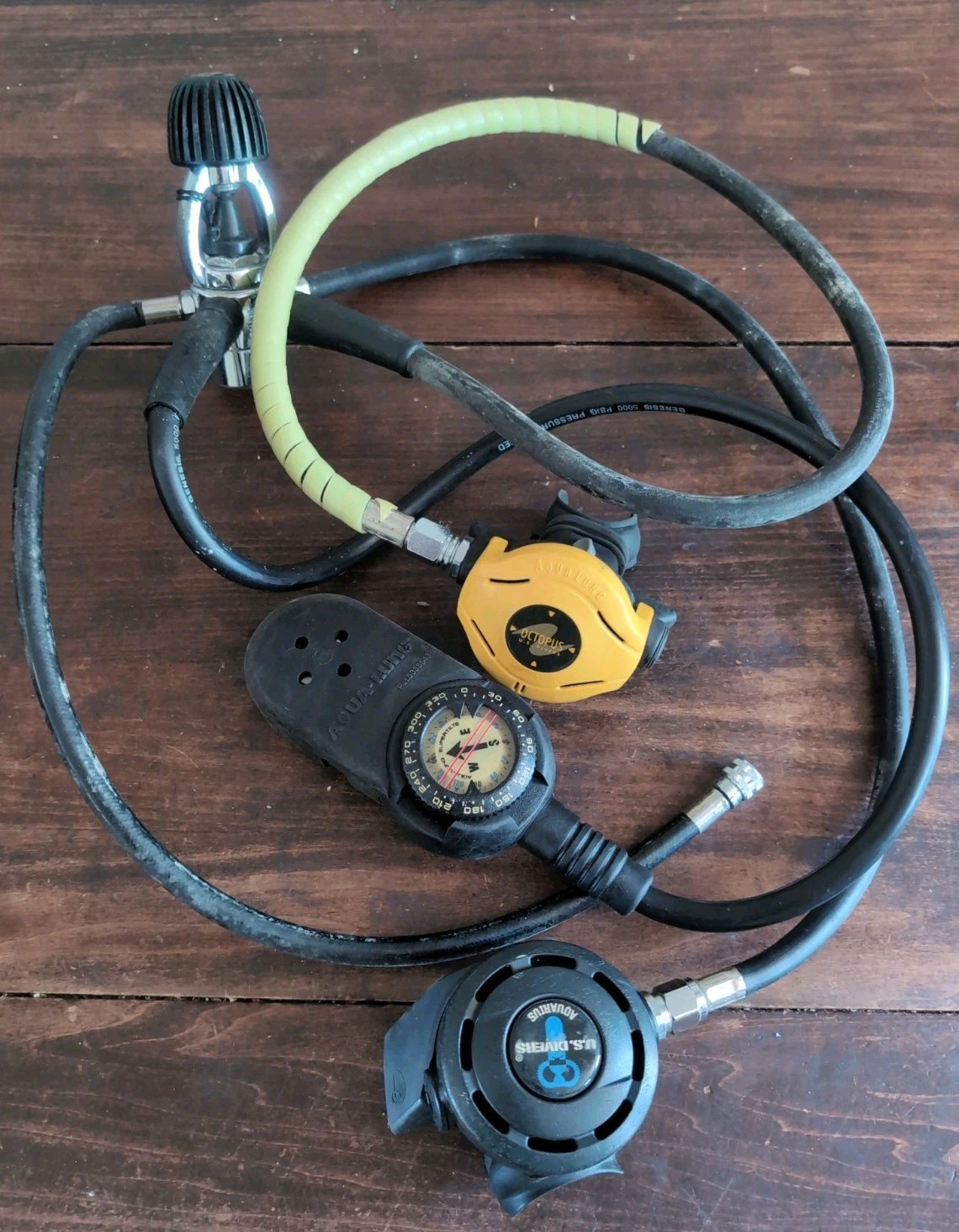 US Divers Aquarius Scuba Regulator Set Octopus Hoses Dual Gauge Console UNTESTED