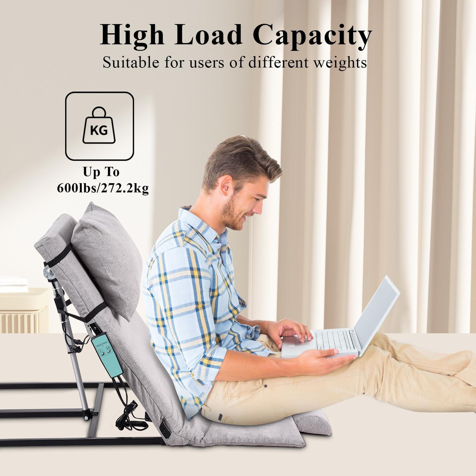 Electric Lifting Bed Backrest 2-80° Adjustable Back Rest Support remote control
