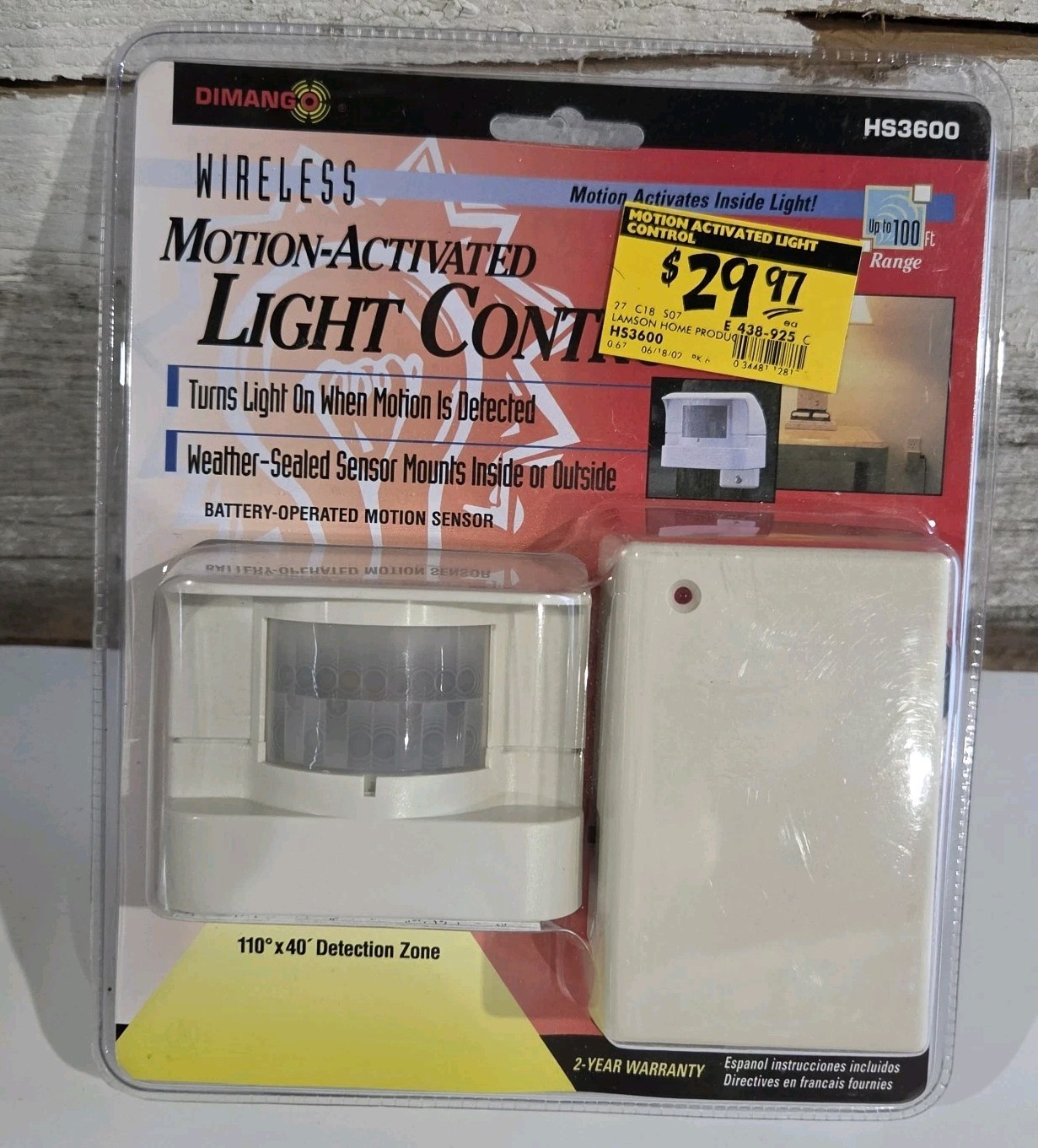 Dimango Wireless Motion Activated Light Control HS3600 New In Package