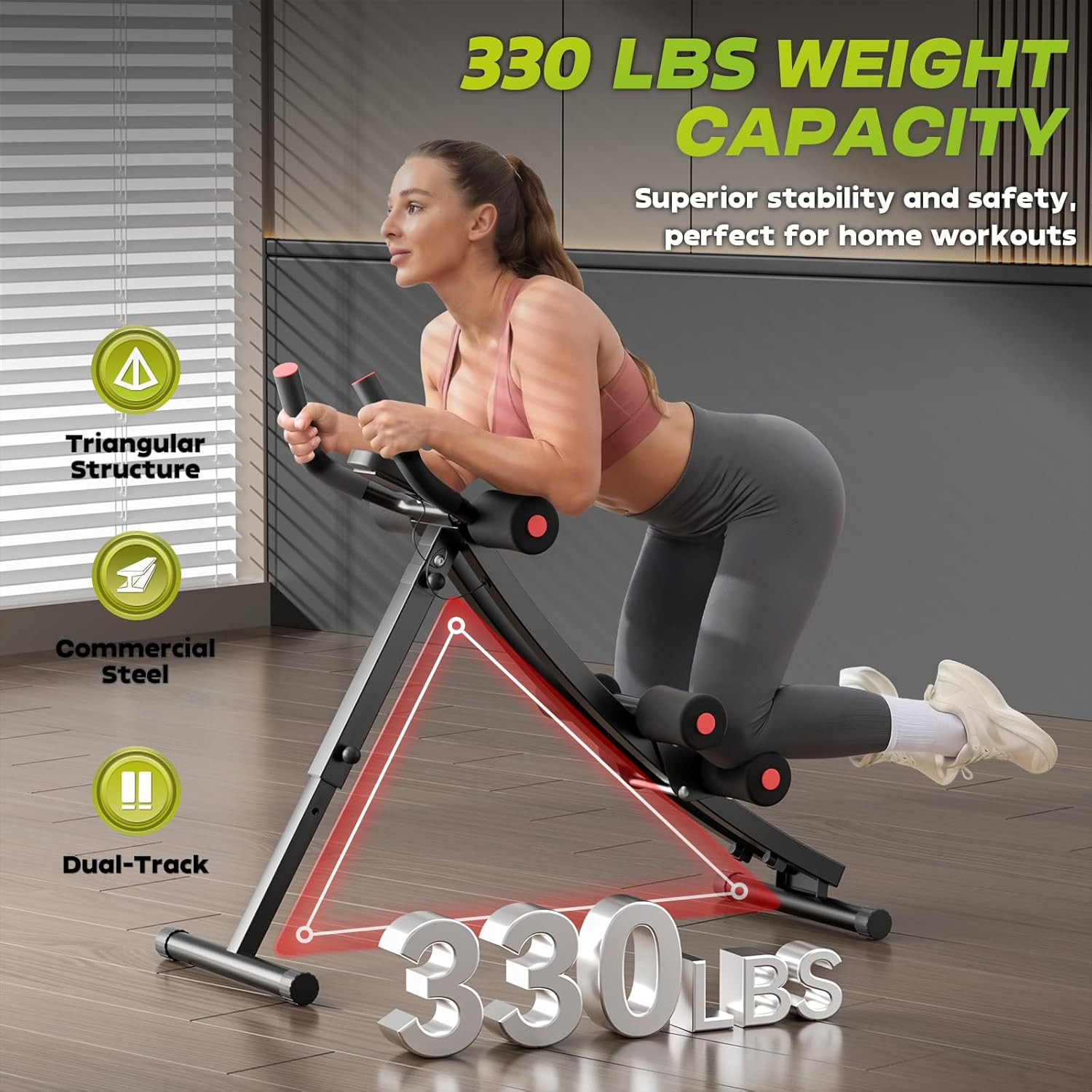 Dual-Track Ab Machine with 4 Adjustable Heights, Foldable Core & Abdominal Exerc