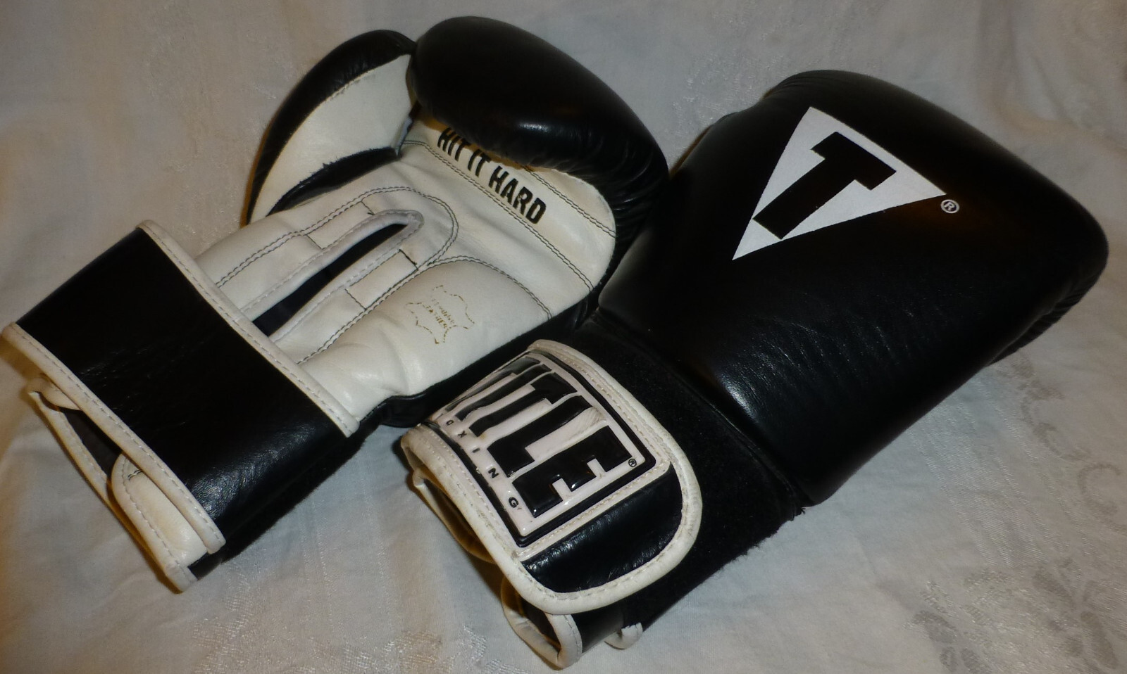 Title Boxing Kickboxing Gloves, Blue 16-oz, Sparring Genuine Leather Hit It Hard