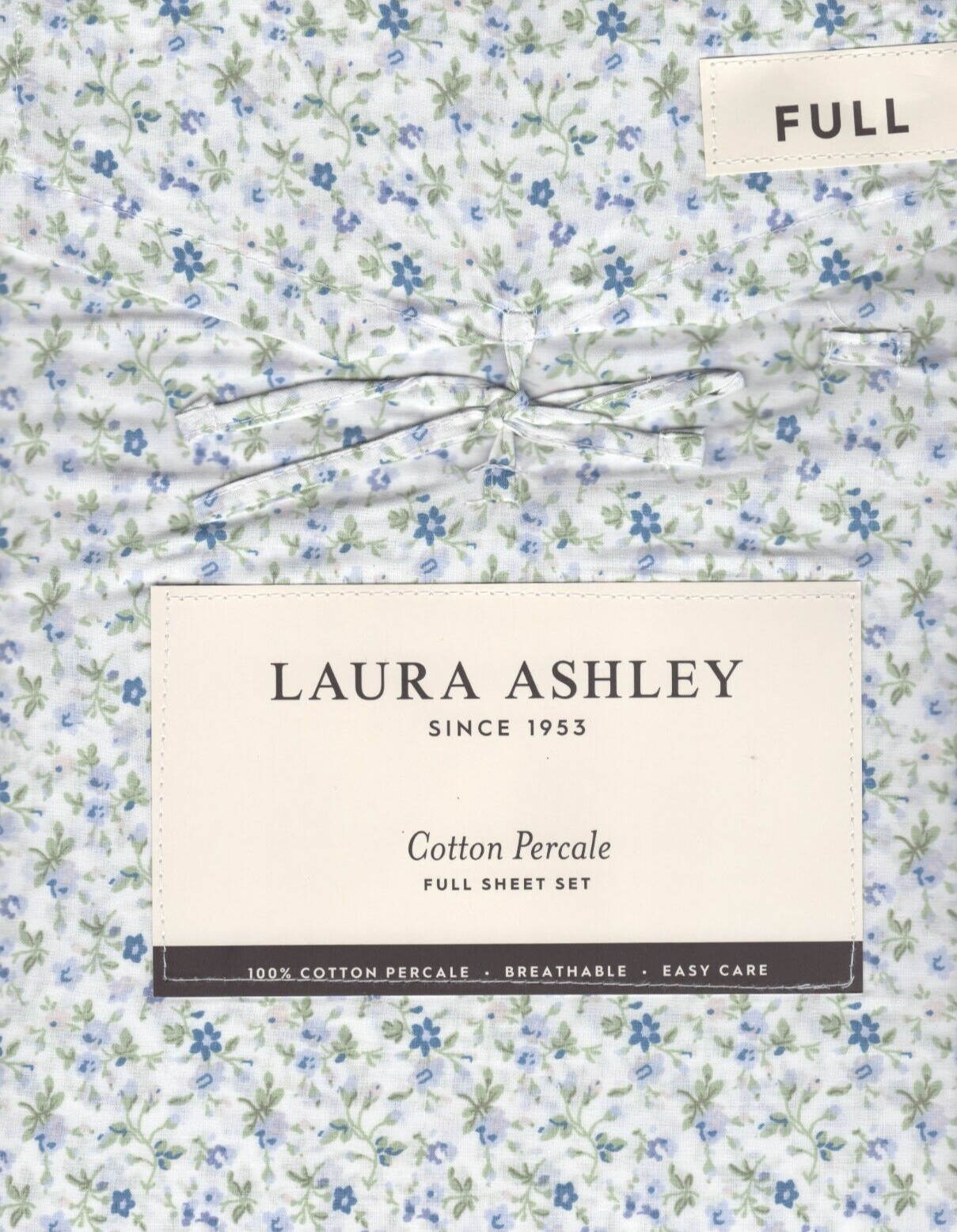 Laura Ashley Full Sheet Set Evie Periwinkle Blue 4pc Shabby Farmhouse Green Chic