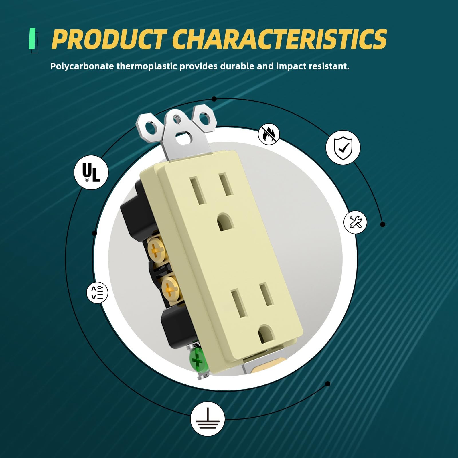 Decorator Receptacle Outlet, 15A 125V Standard Electrical Wall Socket, 2 Pole...