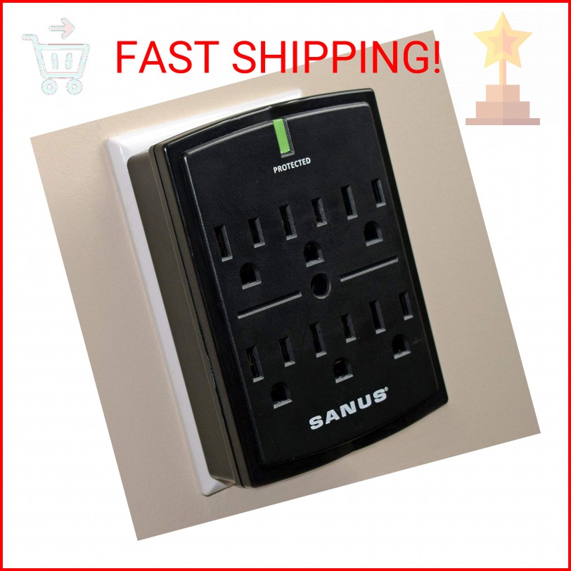 SANUS On-Wall Low Profile 1080J Fireproof Surge Protector with 6 AC Outlets & 3