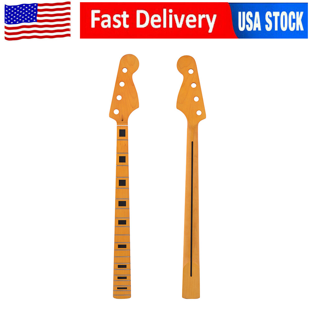 20 Frets Electric Bass Guitar Neck for 4 String PB Bass Yellow Matte + Truss Rod