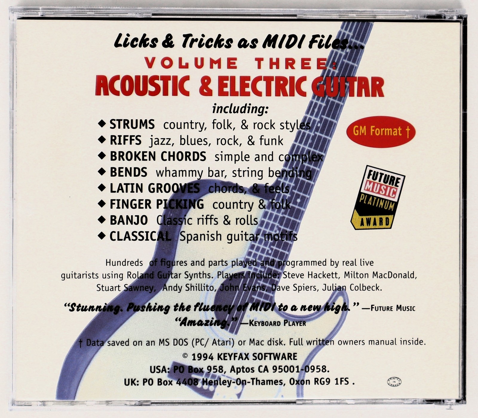 Keyfax Software Volume 3 Guitar 3.5 Floppy Disc MIDI Library