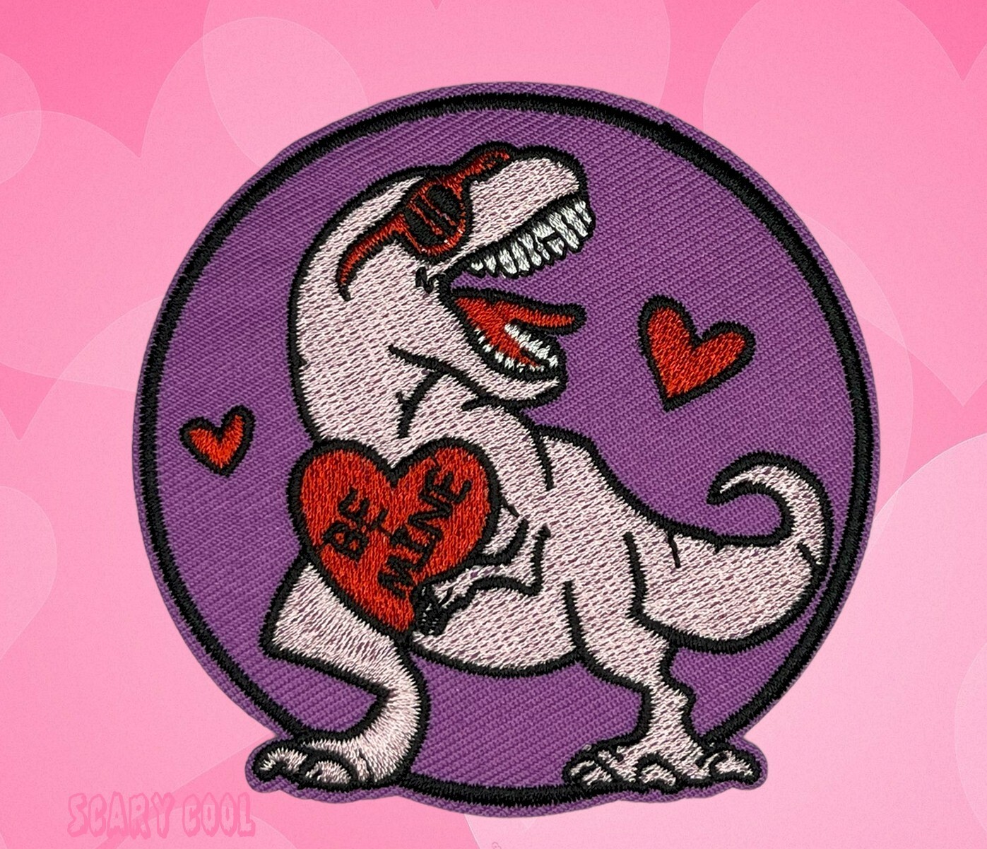 New Dinosaur T-Rex Be Mine Heart Embroidered Motorcycle Biker Iron On Patch