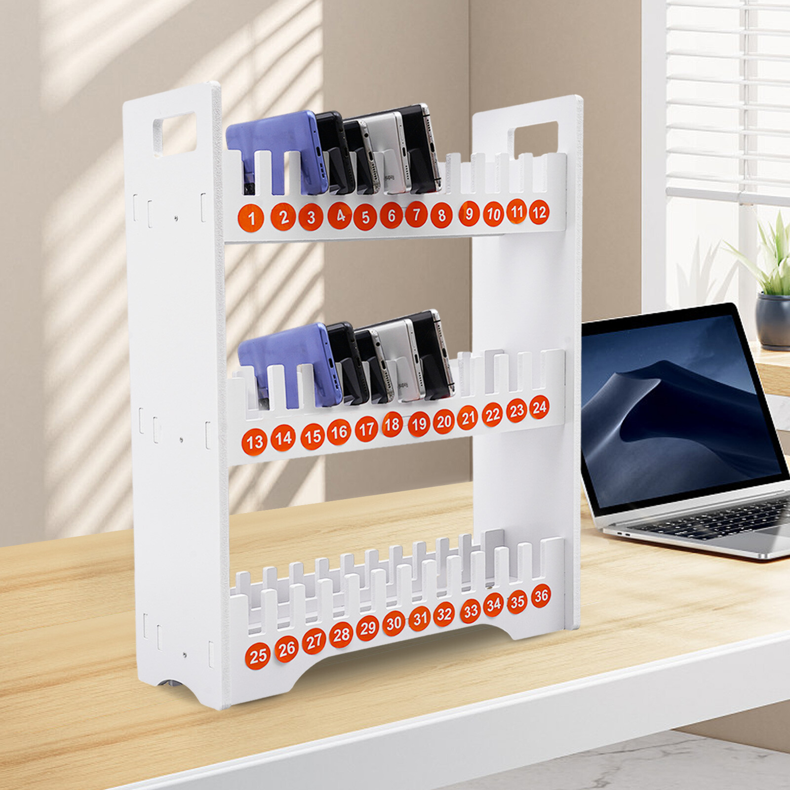 36 Slots Cell Phone Holder Classroom Storage 3-Tier Cell Phone Stand Rack