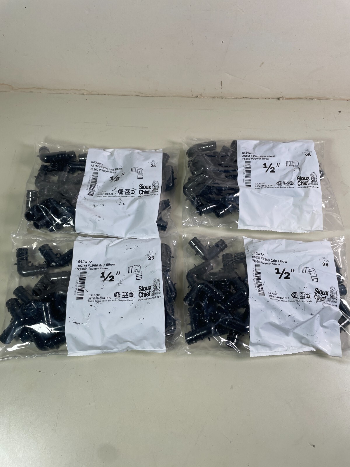 Sioux Chief 642WP2 1/2" 90 Elbow (100 Pcs) F1960 1/2 Pex Elbow For UPONOR WIRSBO