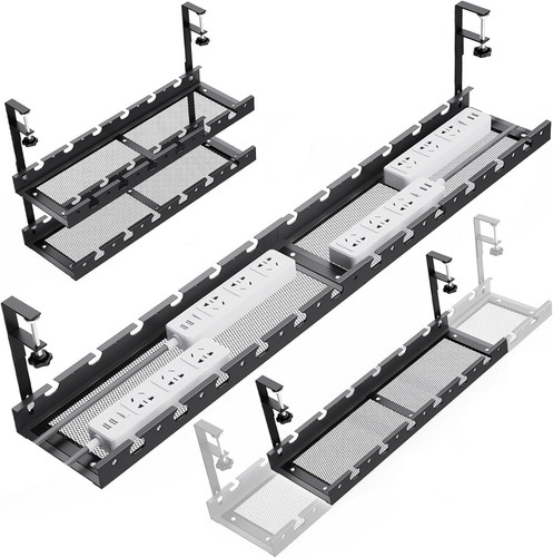 31Inch Extendable Under Desk Cable Management Tray Multi-Model Metal Black