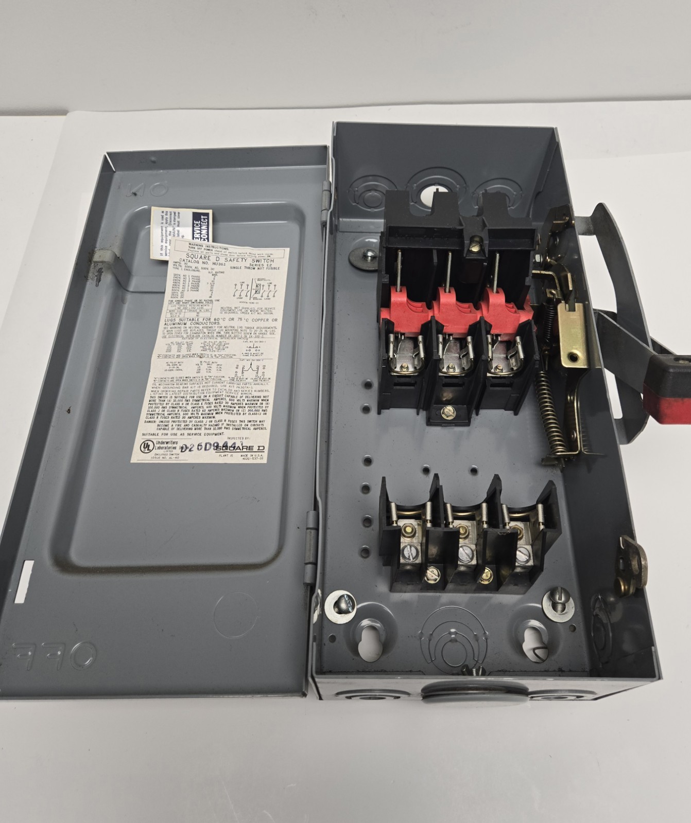 SQUARE D SAFETY SWITCH HU361. 30 A, 600V.