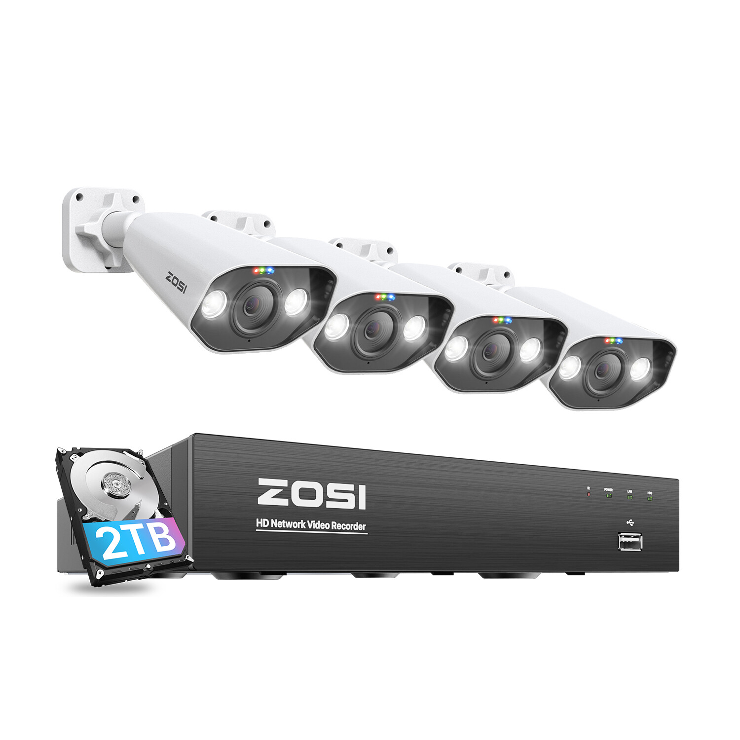ZOSI 3MP 8CH NVR PoE 3K Human Detect Security Camera System 24/7 Recording 2TB